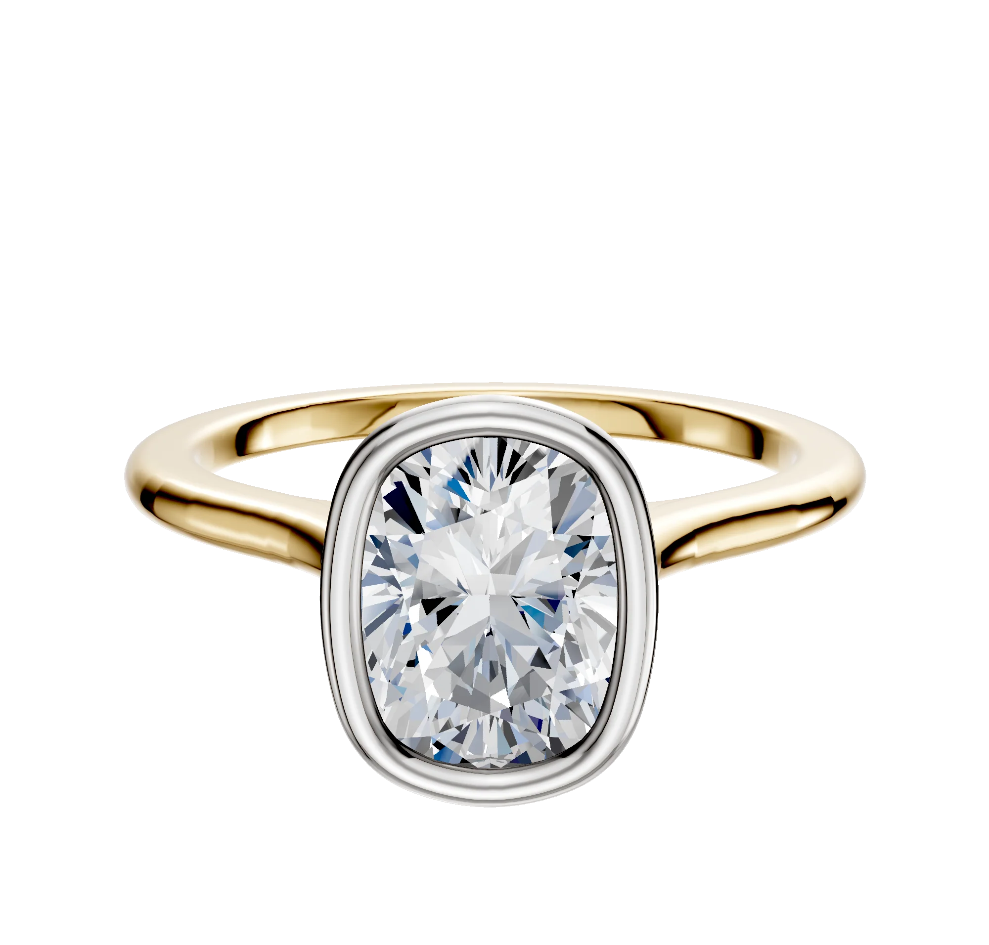 14K Two Tone Bezel Full Bezel North/South Cathedral Dome 1.5mm Engagement Ring