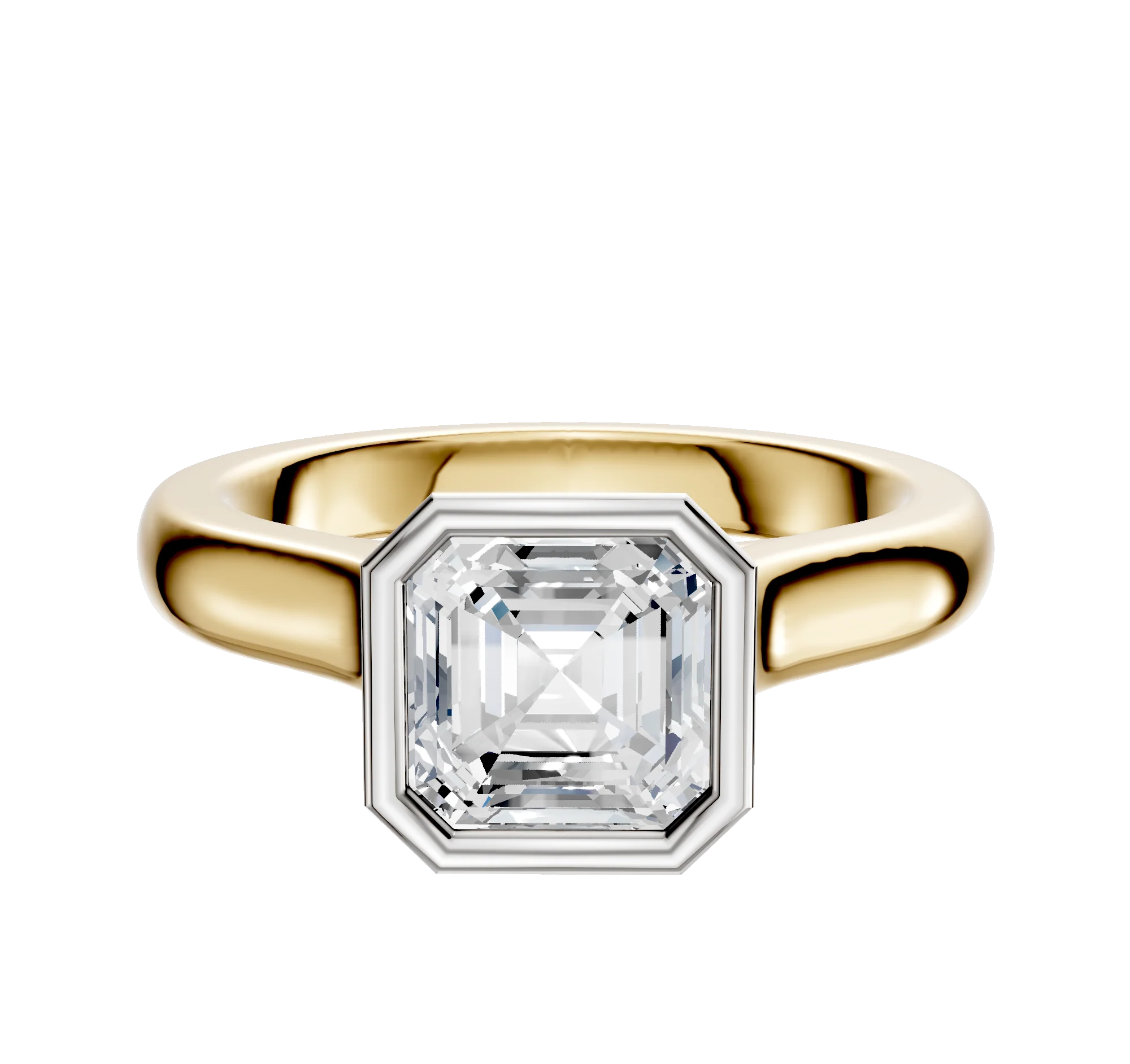 14K Two Tone Bezel Full Bezel North/South Cathedral Dome 3.0mm Engagement Ring