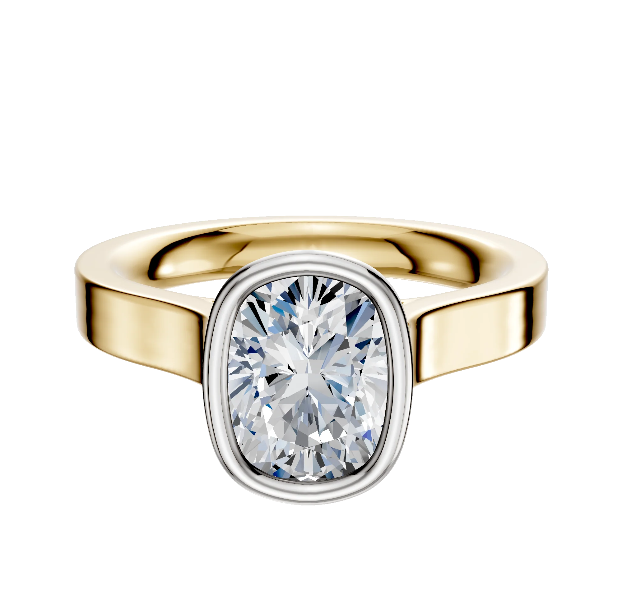 14K Two Tone Bezel Full Bezel North/South Cathedral Flat 3.0mm Engagement Ring