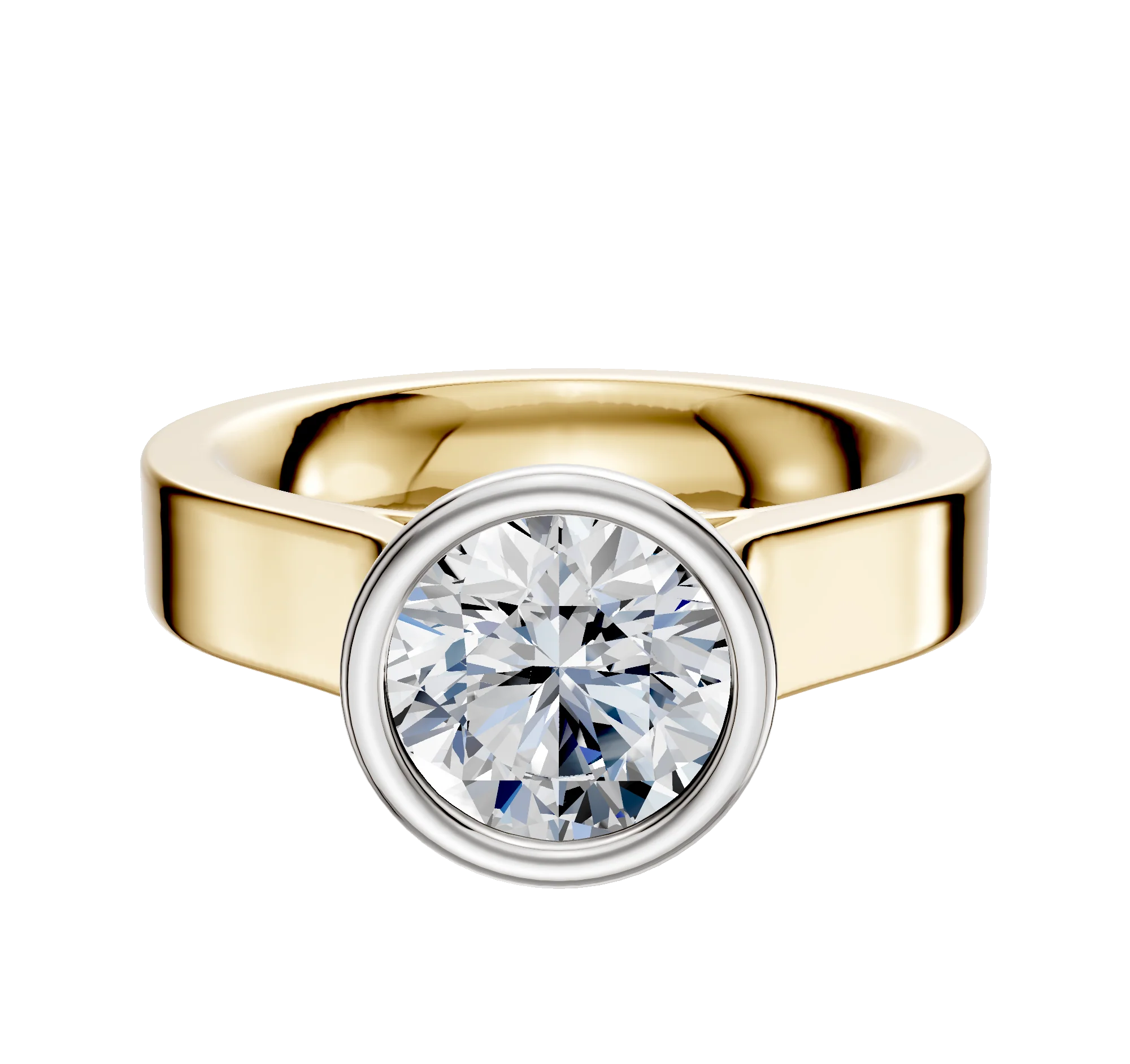14K Two Tone Bezel Full Bezel North/South Cathedral Flat 4.0mm Engagement Ring
