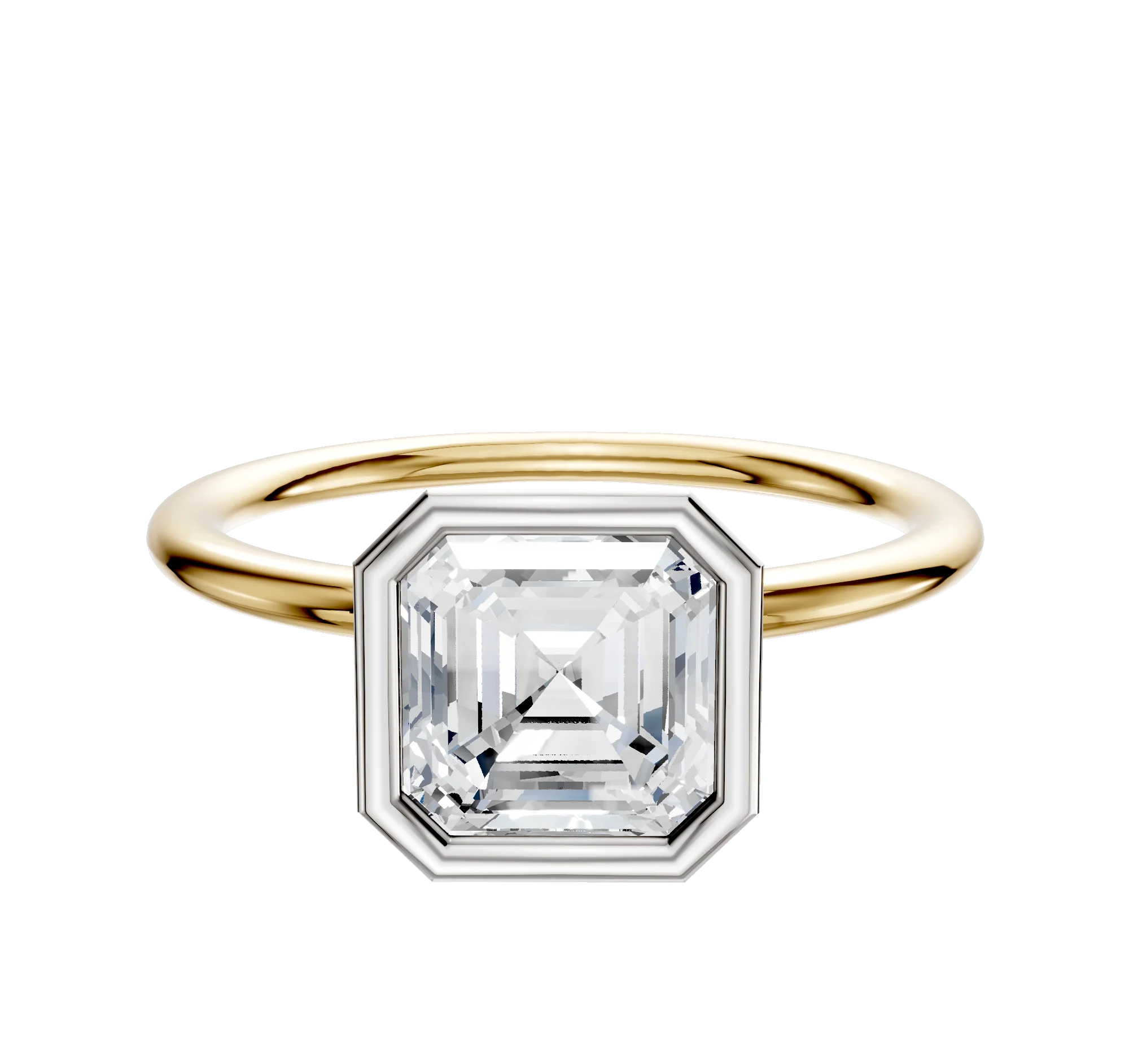 14K Two Tone Bezel Full Bezel North/South Classic Dome 1.5mm Engagement Ring