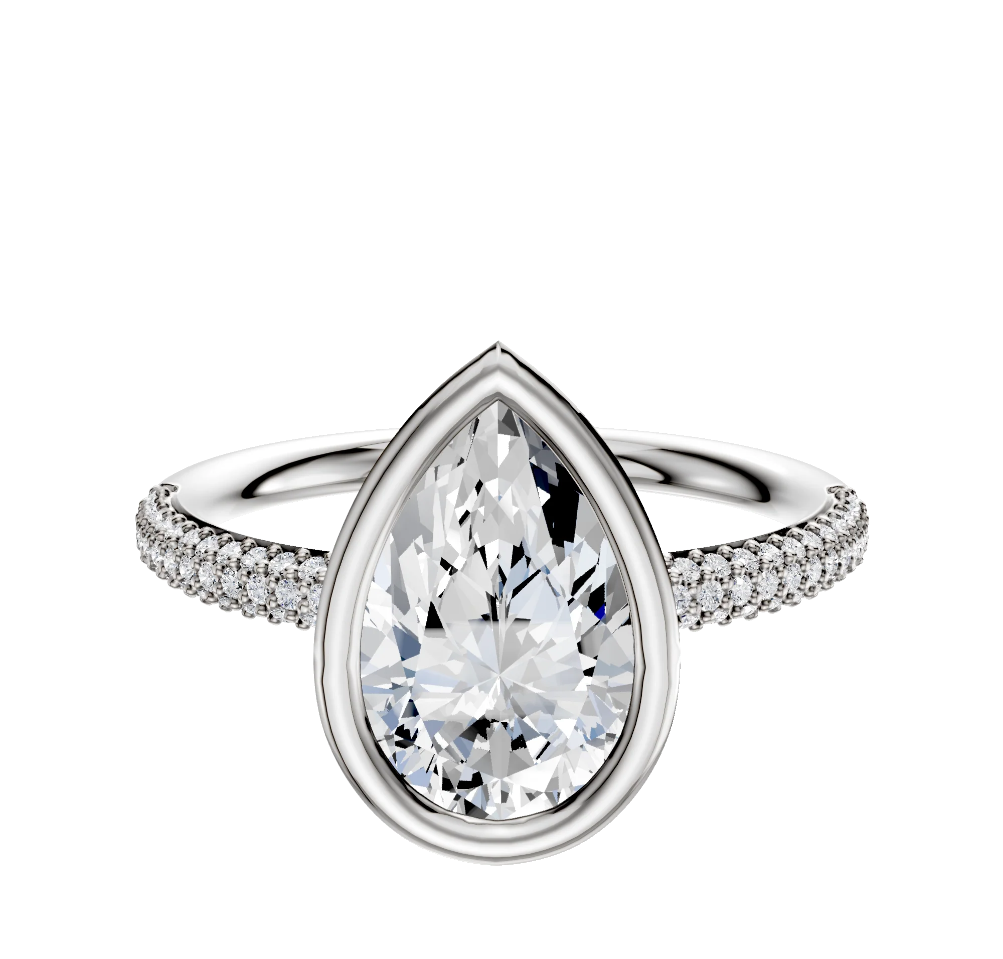 14K Two Tone Bezel Full Bezel North/South Classic Dome 3-Row-Pave 2.0mm Engagement Ring