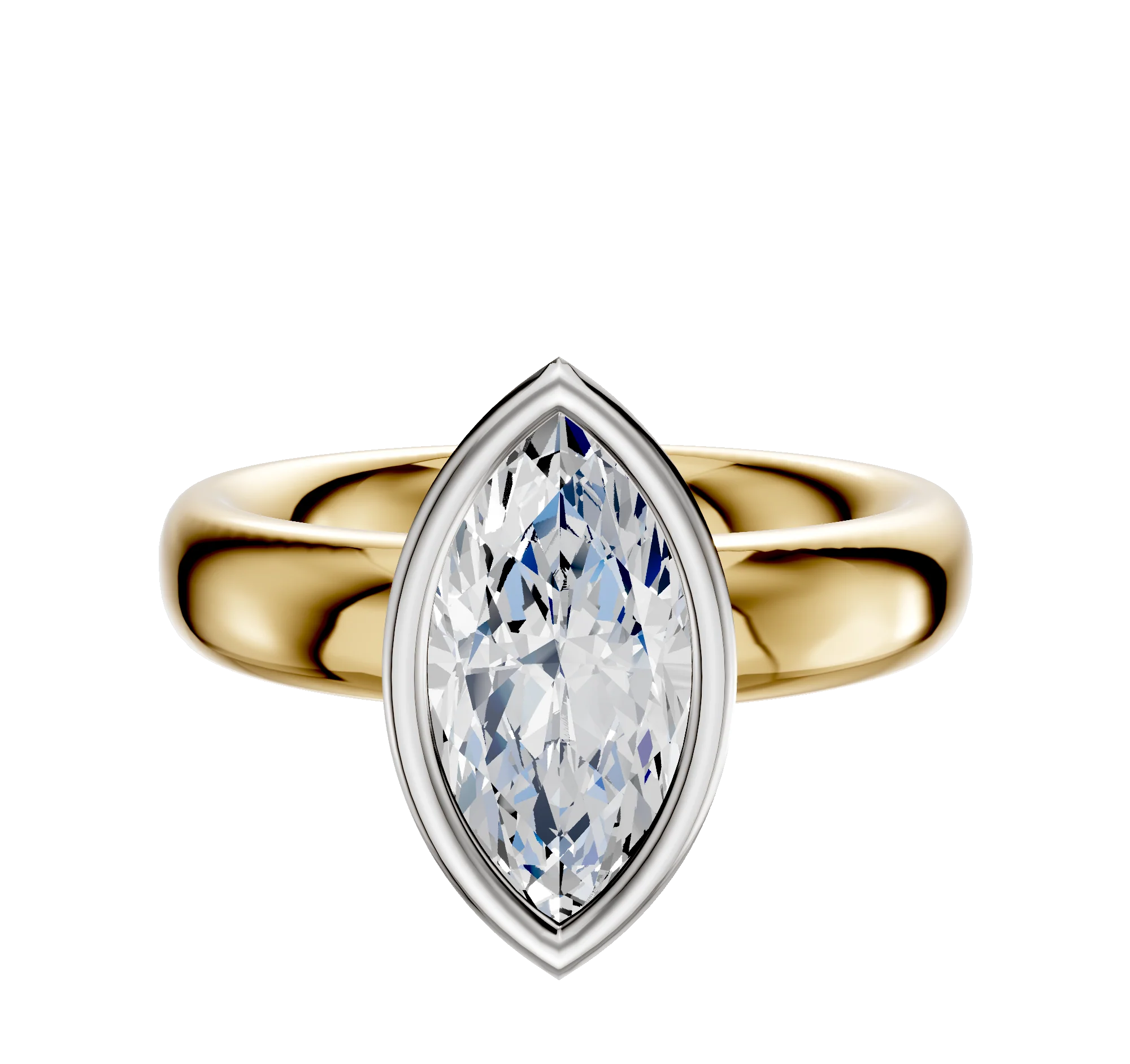 14K Two Tone Bezel Full Bezel North/South Classic Dome 4.0mm Engagement Ring