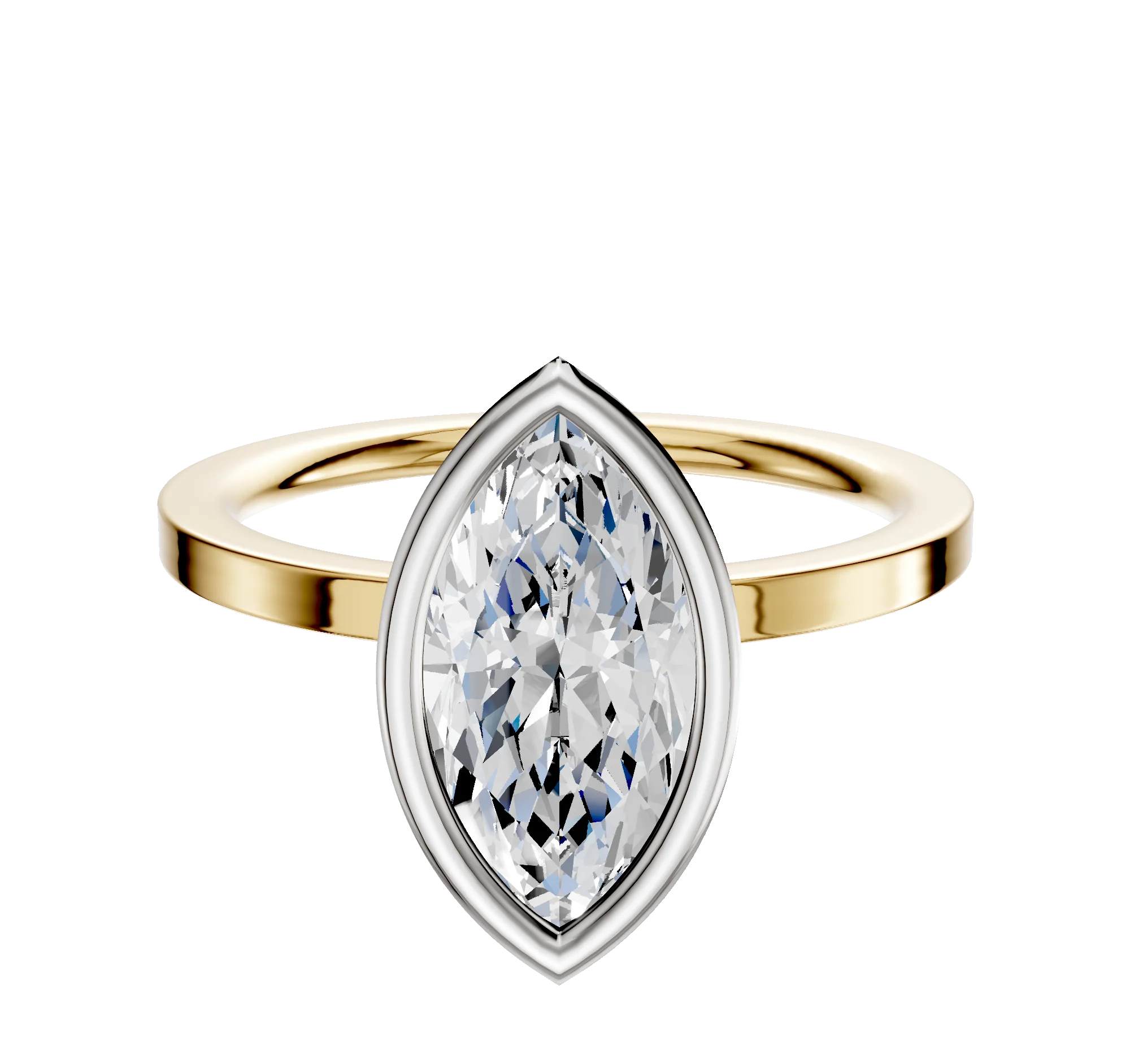14K Two Tone Bezel Full Bezel North/South Classic Flat 1.5mm Engagement Ring