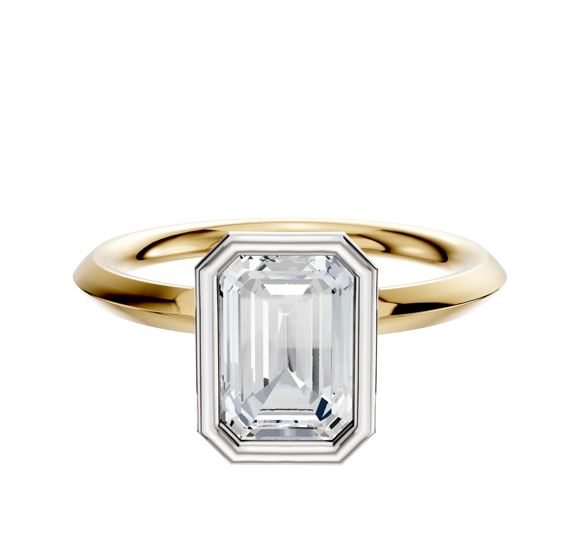 14K Two Tone Bezel Full Bezel North/South Classic Knife Edge 2.0mm Engagement Ring