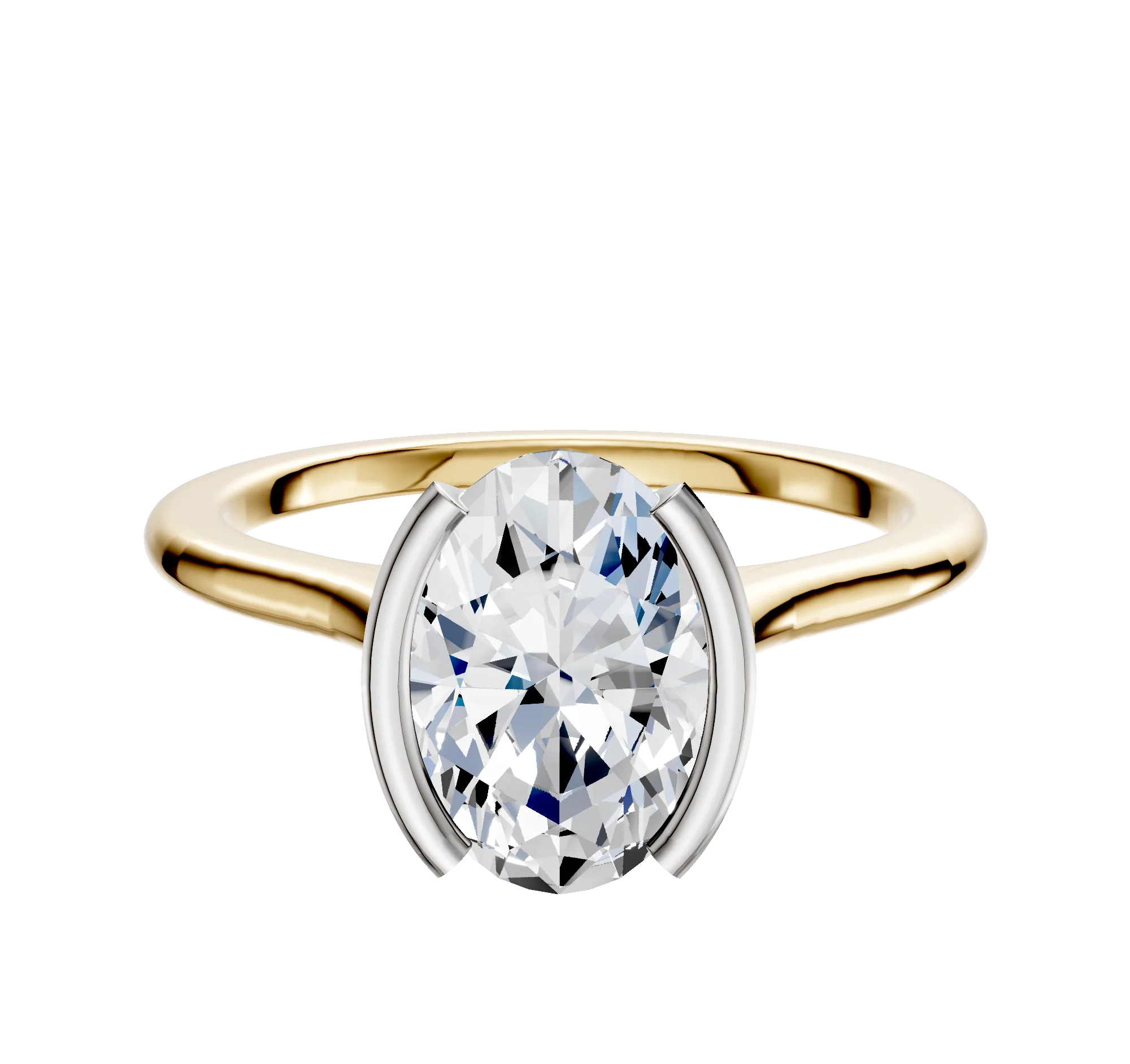 14K Two Tone Bezel Half Bezel North/South Cathedral Dome 1.5mm Engagement Ring