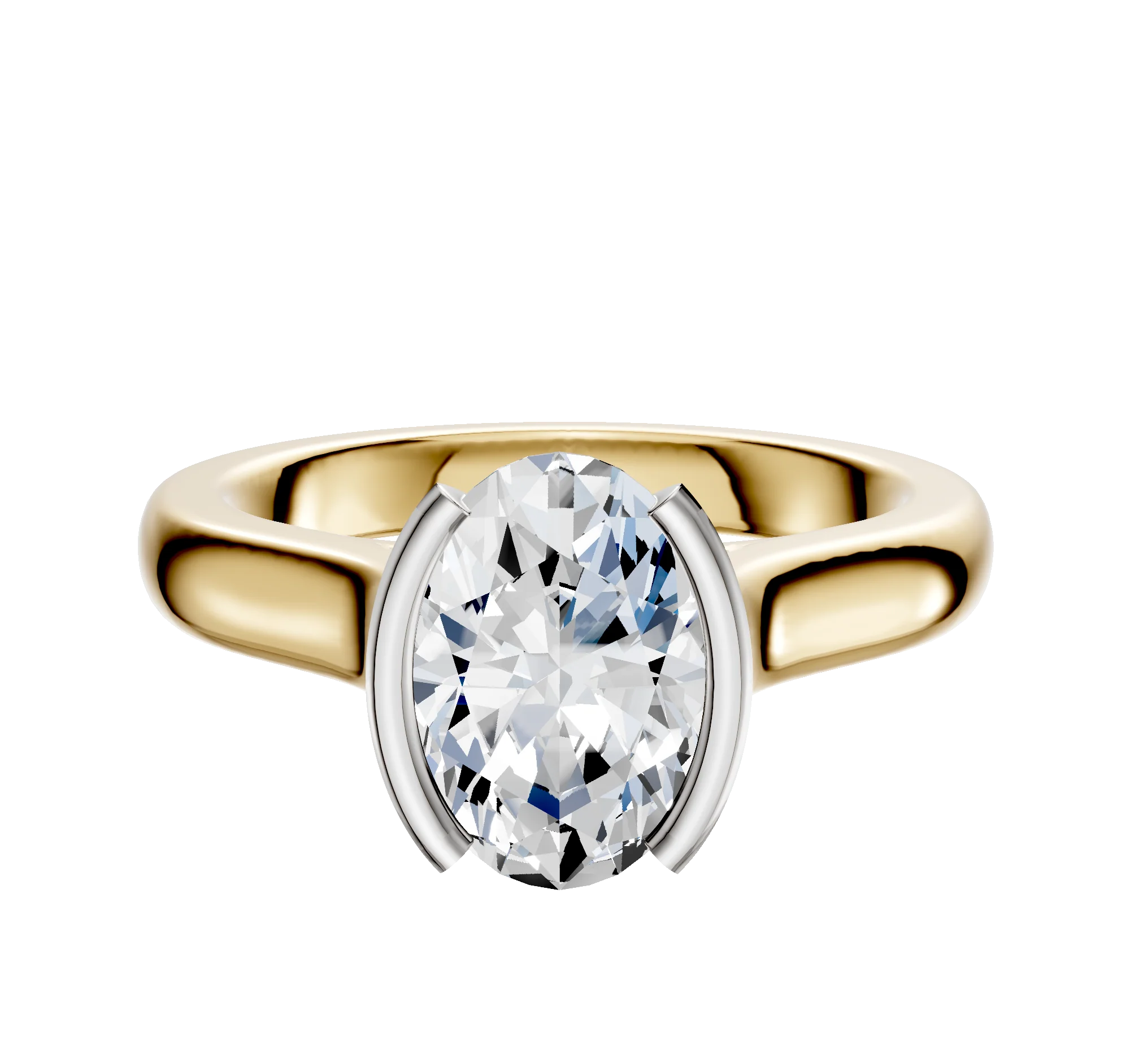 14K Two Tone Bezel Half Bezel North/South Cathedral Dome 3.0mm Engagement Ring