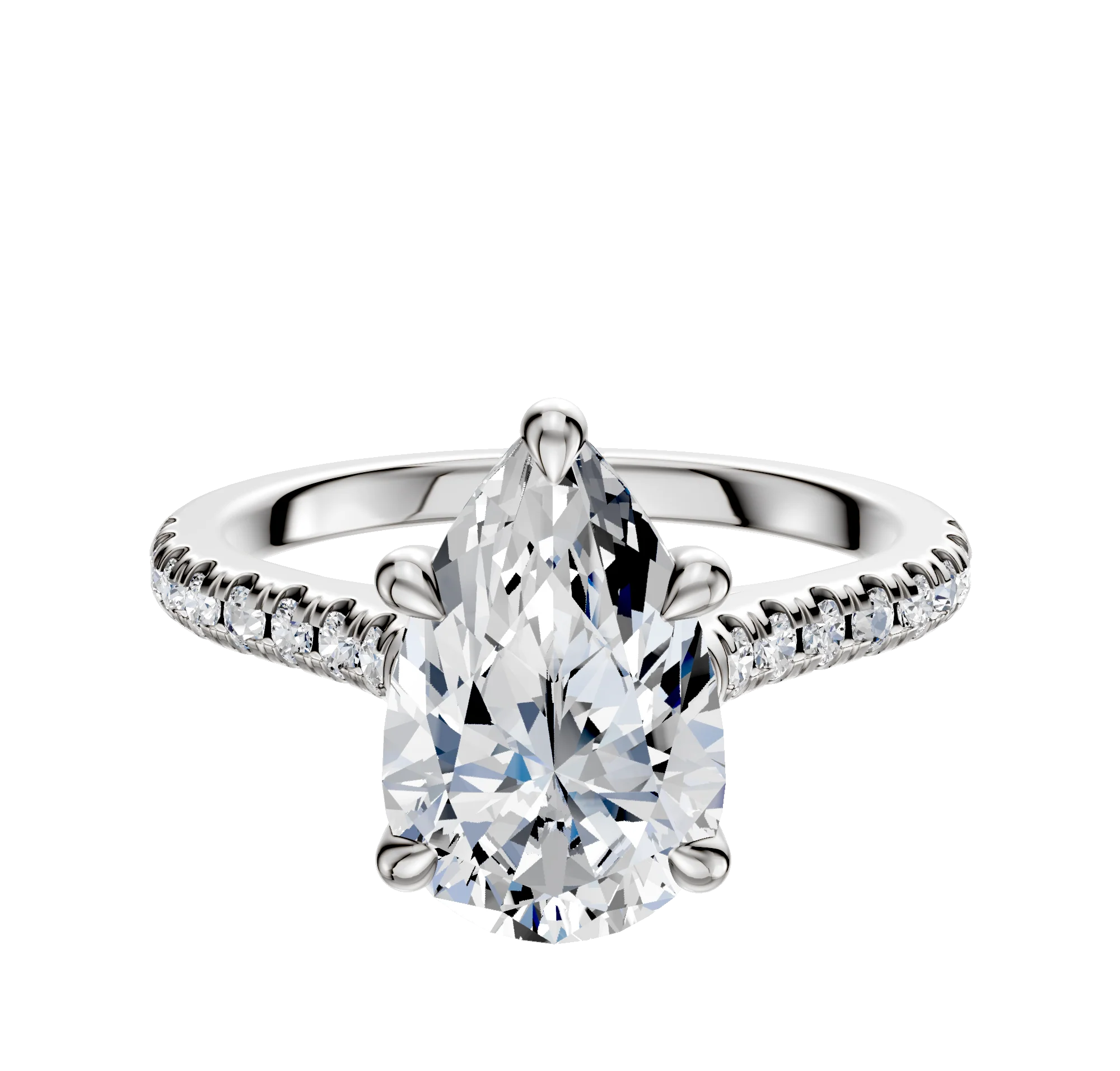 14K White Gold 4 Prong Basket Cathedral Dome 1-Row-Pave 2.5mm Engagement Ring
