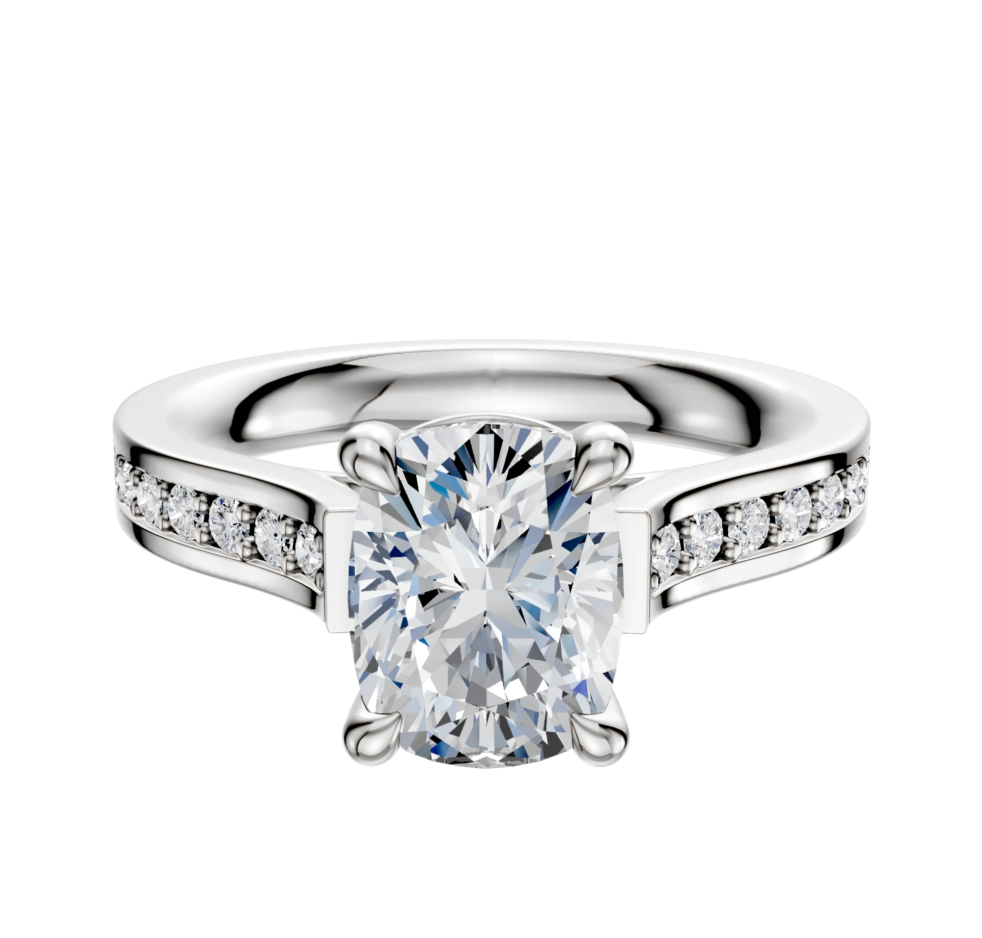 14K White Gold 4 Prong Basket Cathedral Flat 1-Row-Pave 2.5mm Engagement Ring