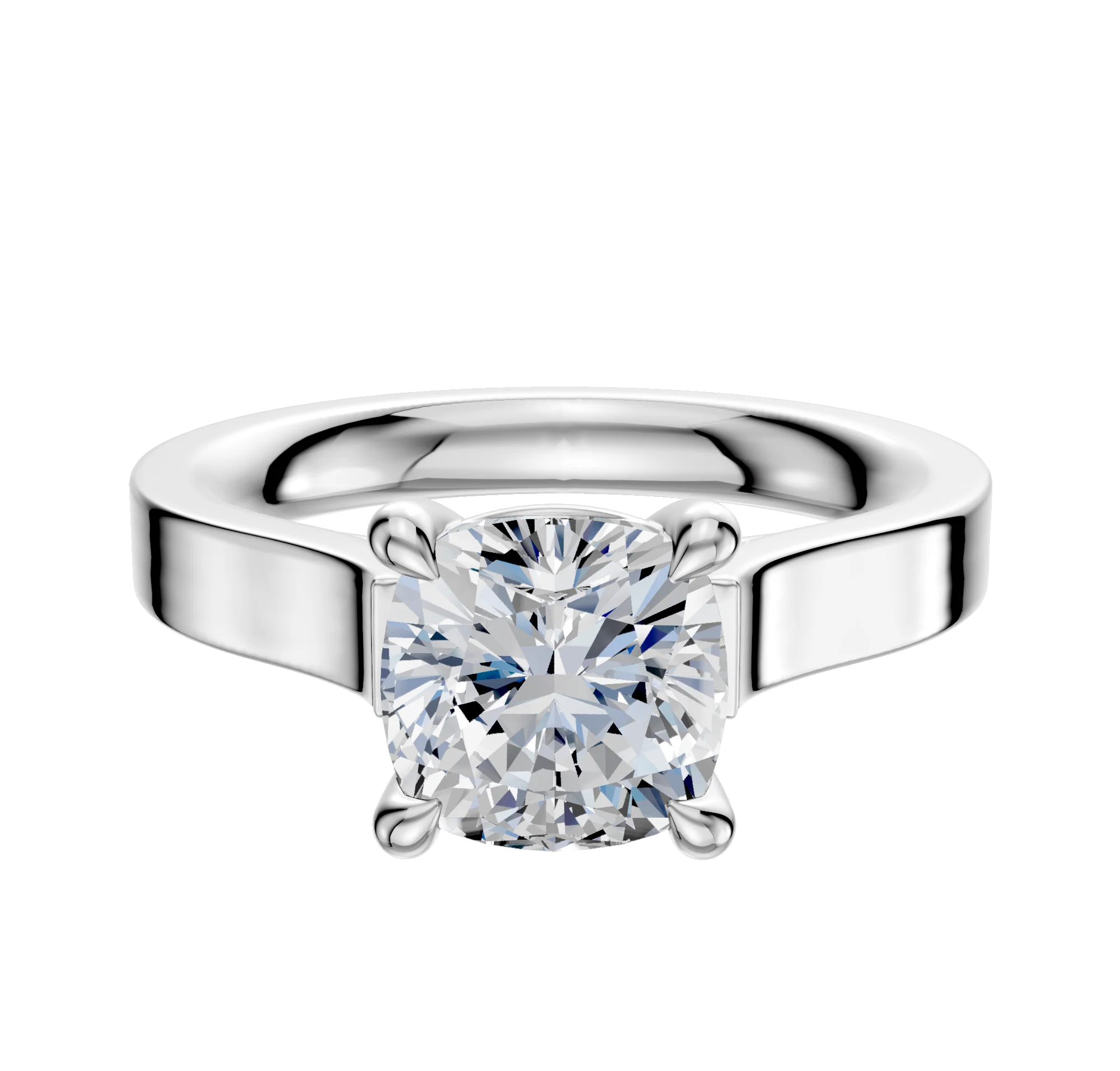 14K White Gold 4 Prong Basket Cathedral Flat 3.0mm Engagement Ring
