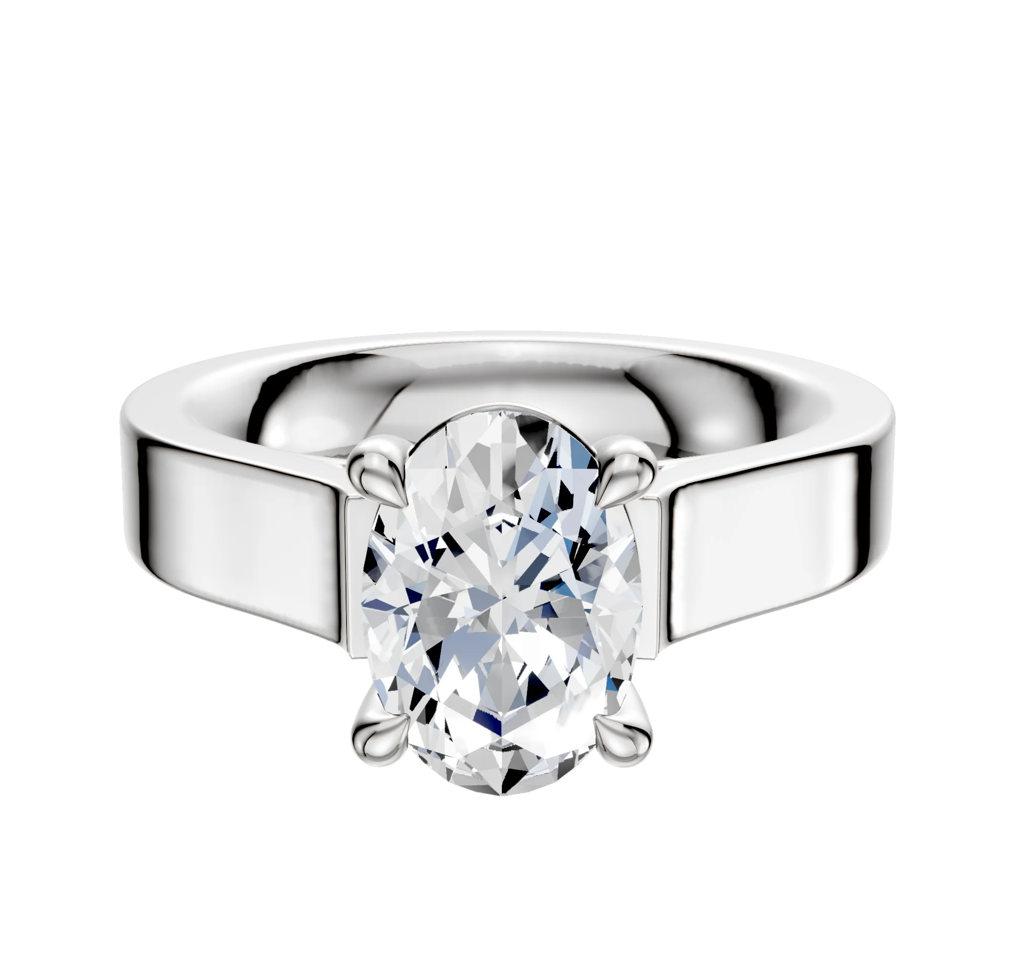 14K White Gold 4 Prong Basket Cathedral Flat 4.0mm Engagement Ring