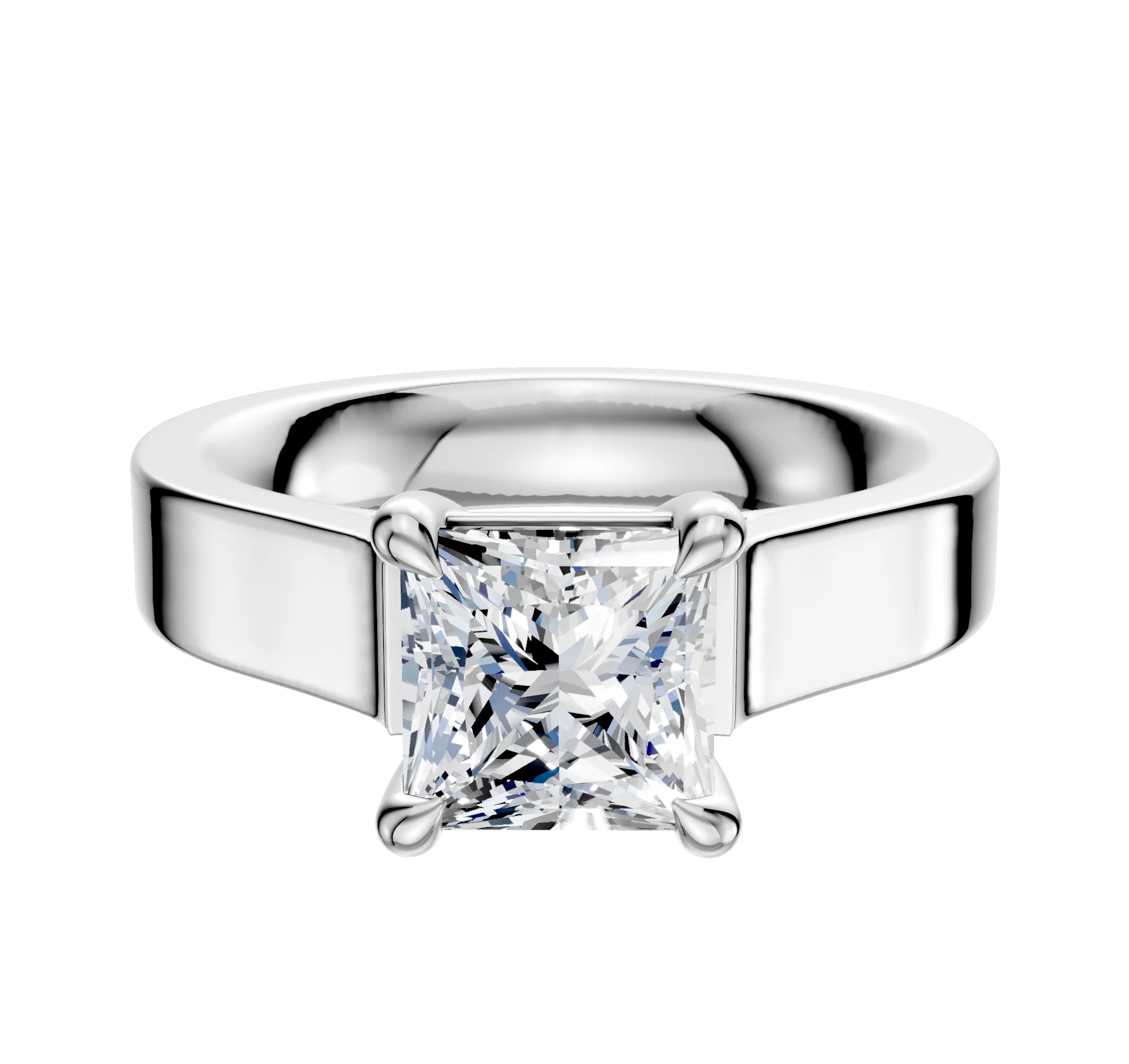 14K White Gold 4 Prong Basket Cathedral Flat 4.0mm Engagement Ring