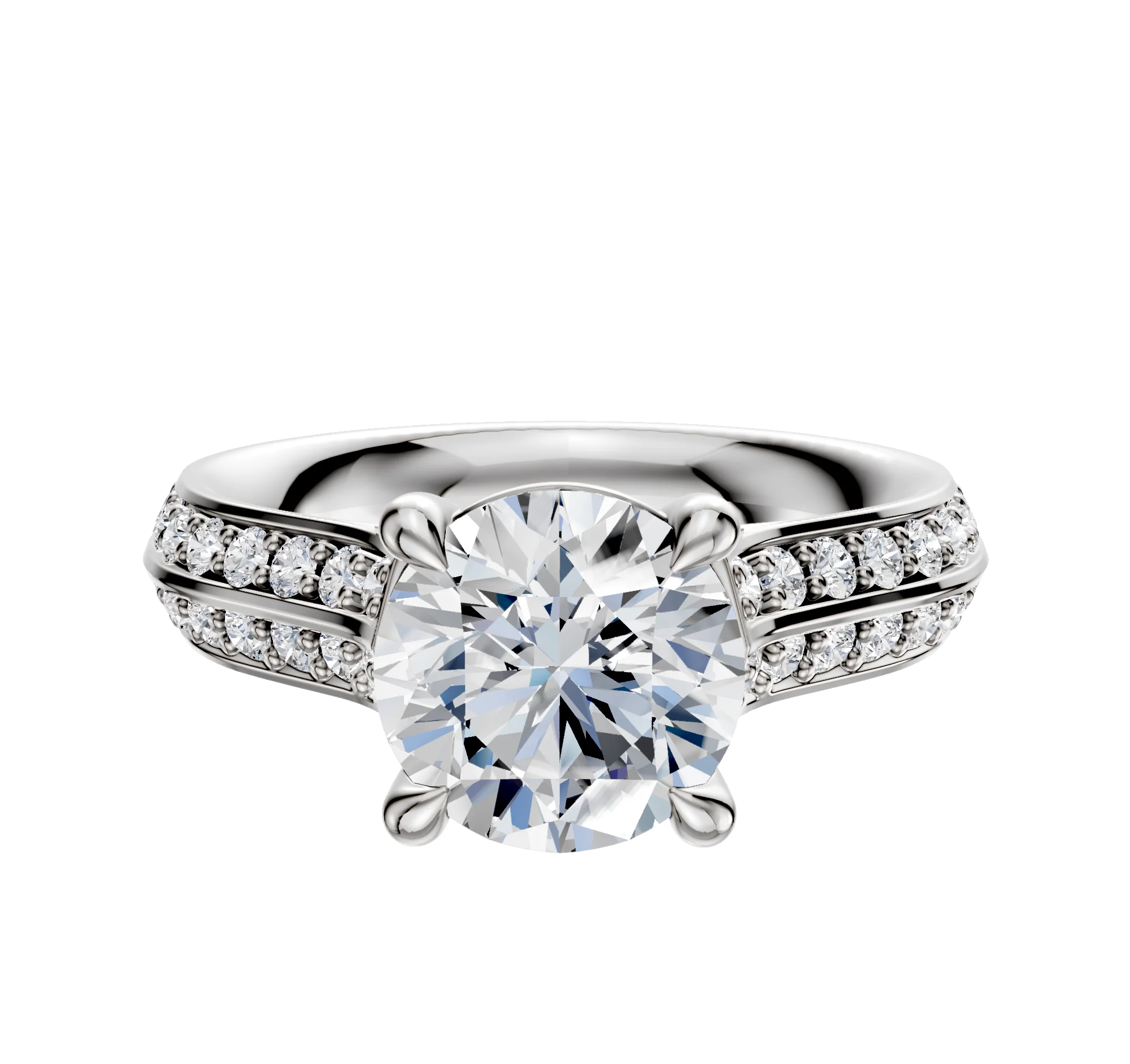 14K White Gold 4 Prong Basket Cathedral Knife Edge 1-Row-Pave 2.5mm Engagement Ring