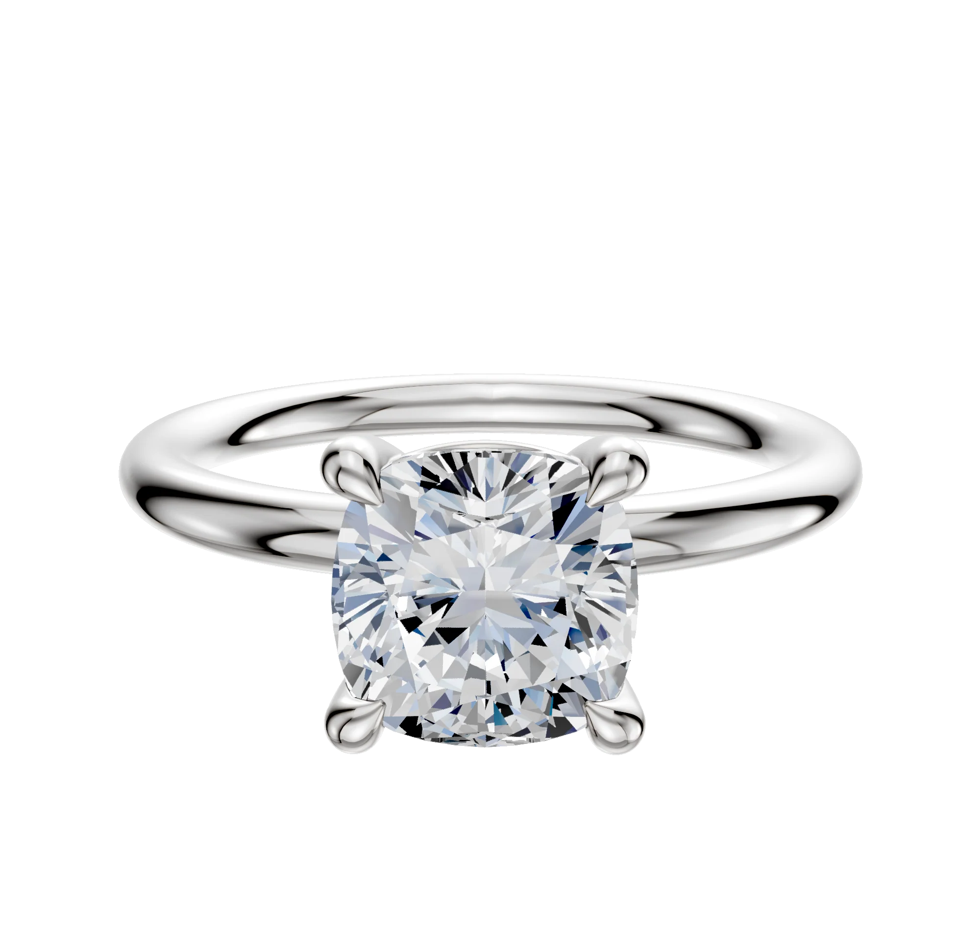 14K White Gold 4 Prong Basket Classic Dome 2.0mm Engagement Ring