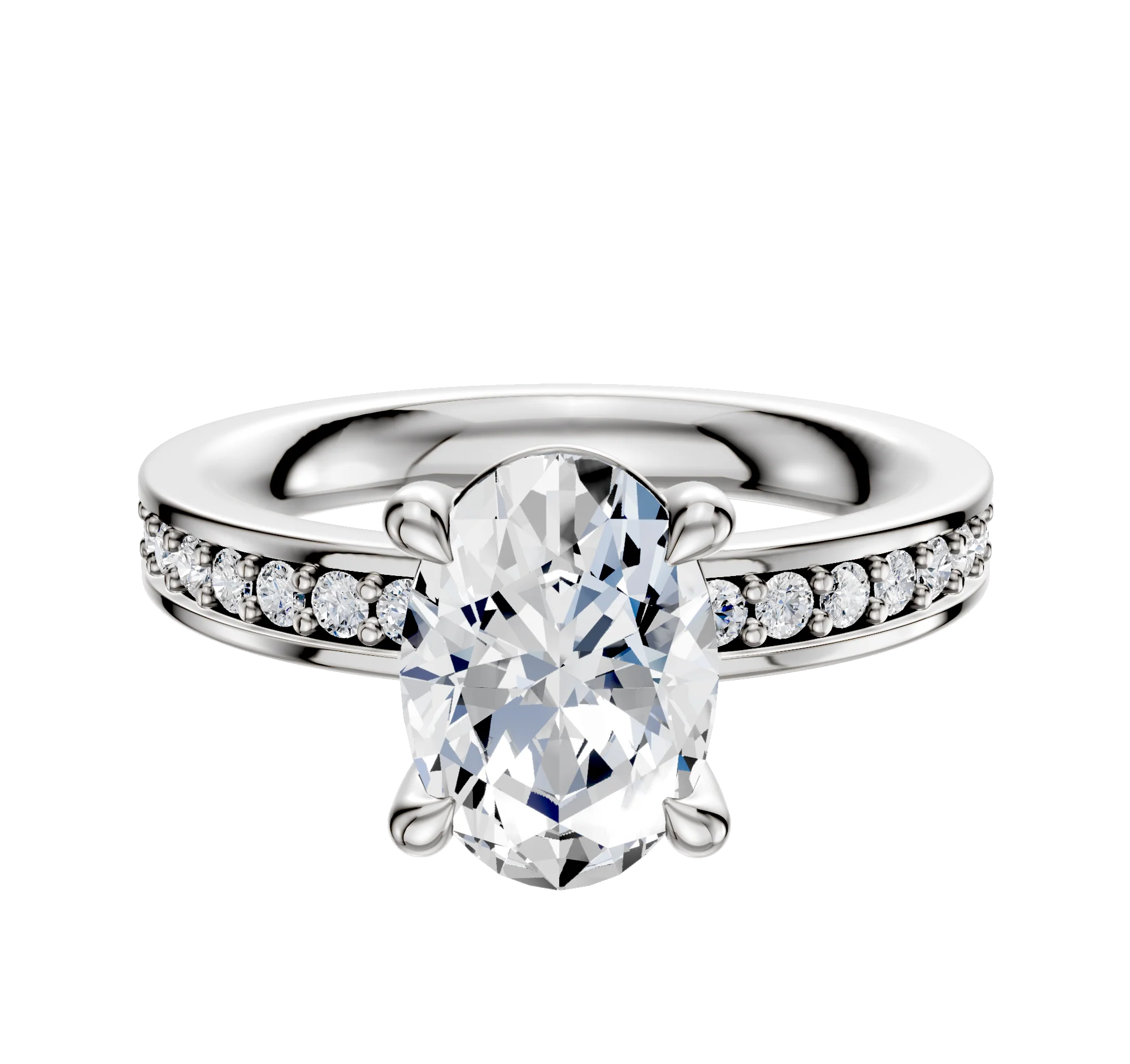 14K White Gold 4 Prong Basket Classic Flat 1-Row-Pave 2.5mm Engagement Ring