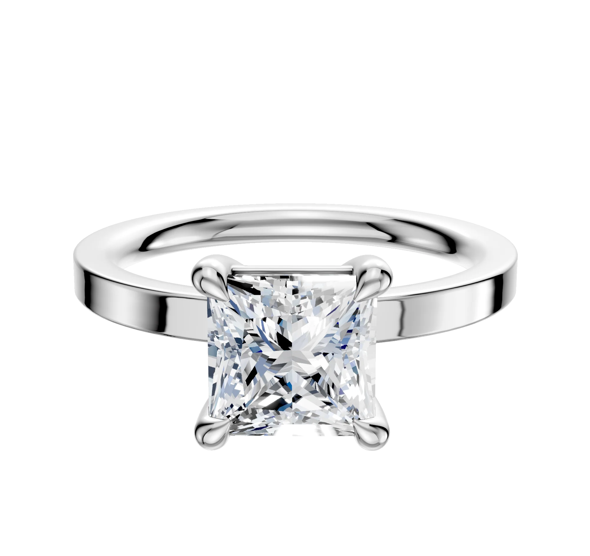 14K White Gold 4 Prong Basket Classic Flat 2.0mm Engagement Ring
