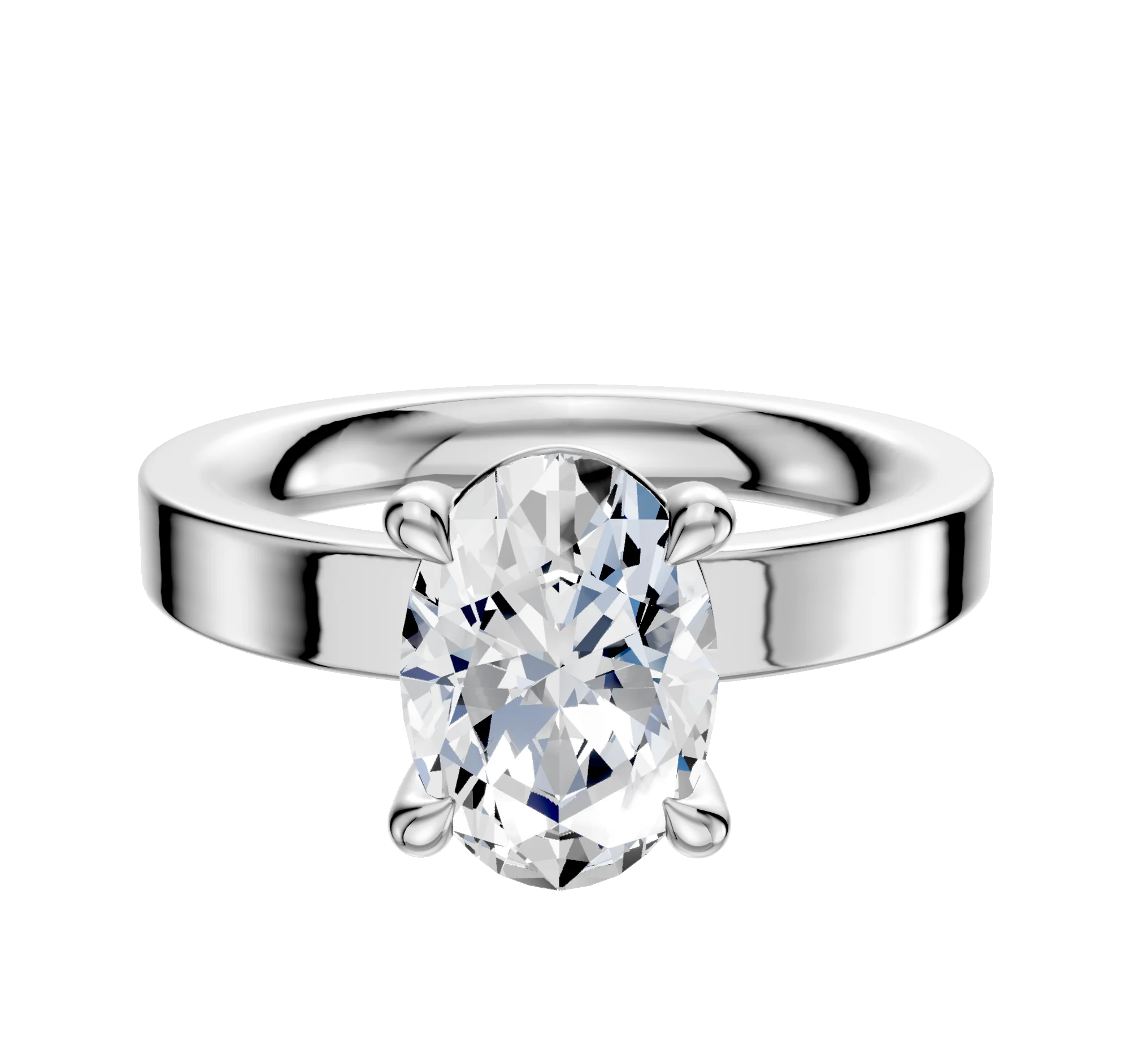 14K White Gold 4 Prong Basket Classic Flat 3.0mm Engagement Ring