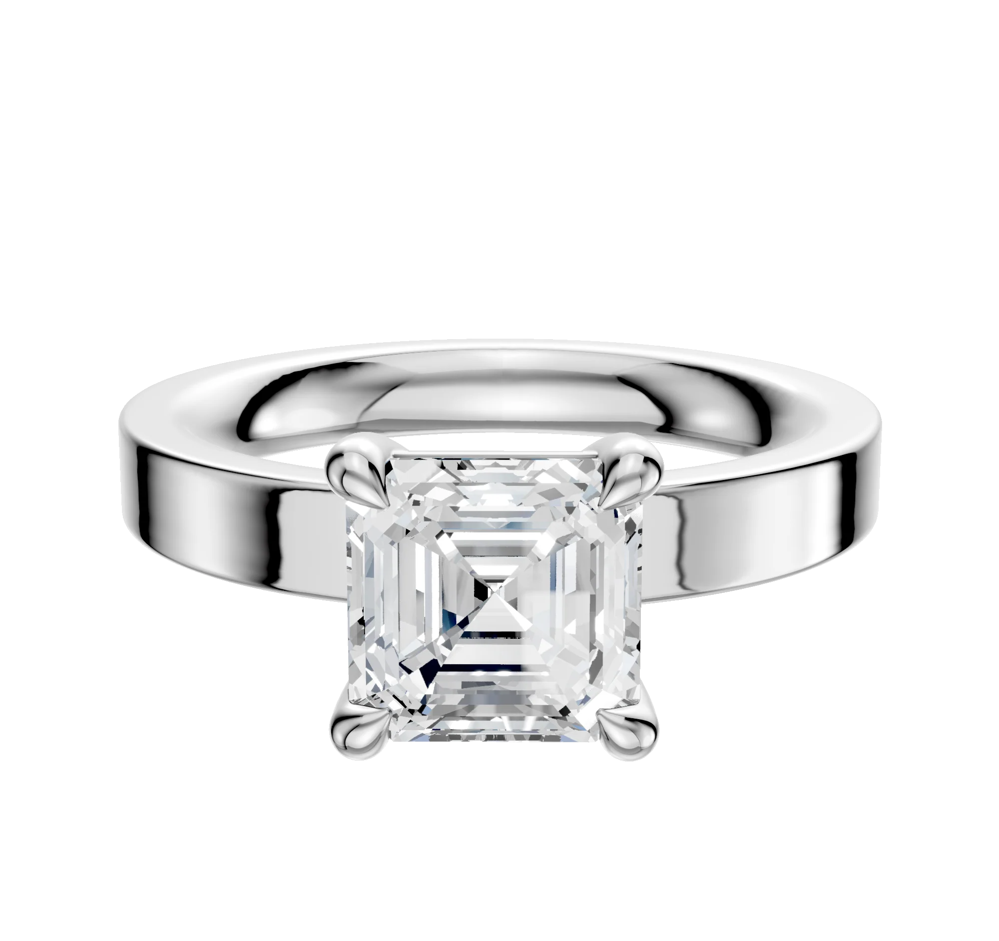 14K White Gold 4 Prong Basket Classic Flat 3.0mm Engagement Ring