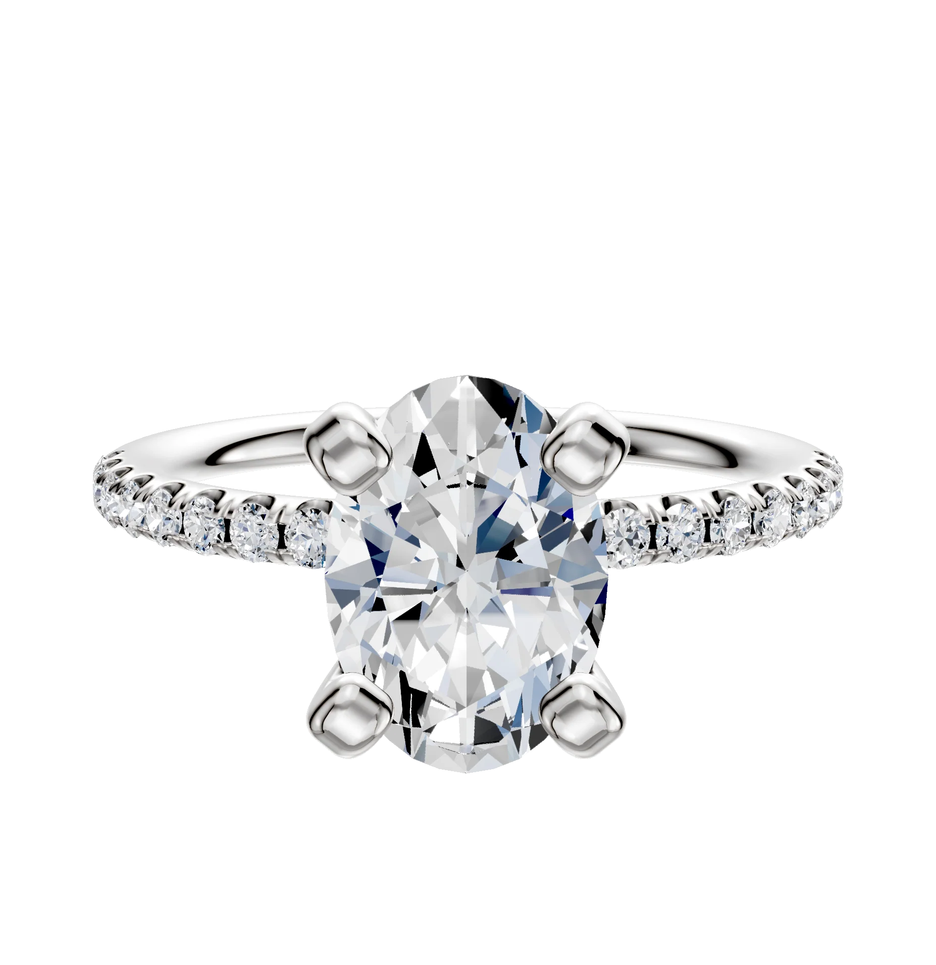 14K White Gold 4 Prong Classic Dome 1-Row-Pave 2.5mm Engagement Ring