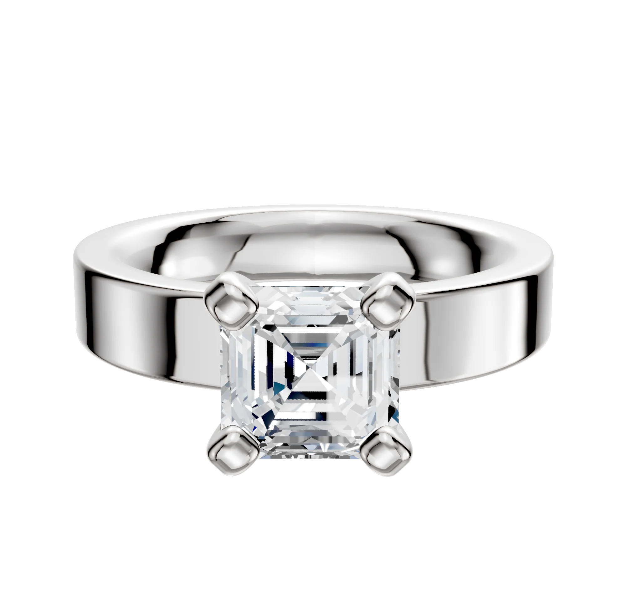 14K White Gold 4 Prong Classic Flat 4.0mm Engagement Ring