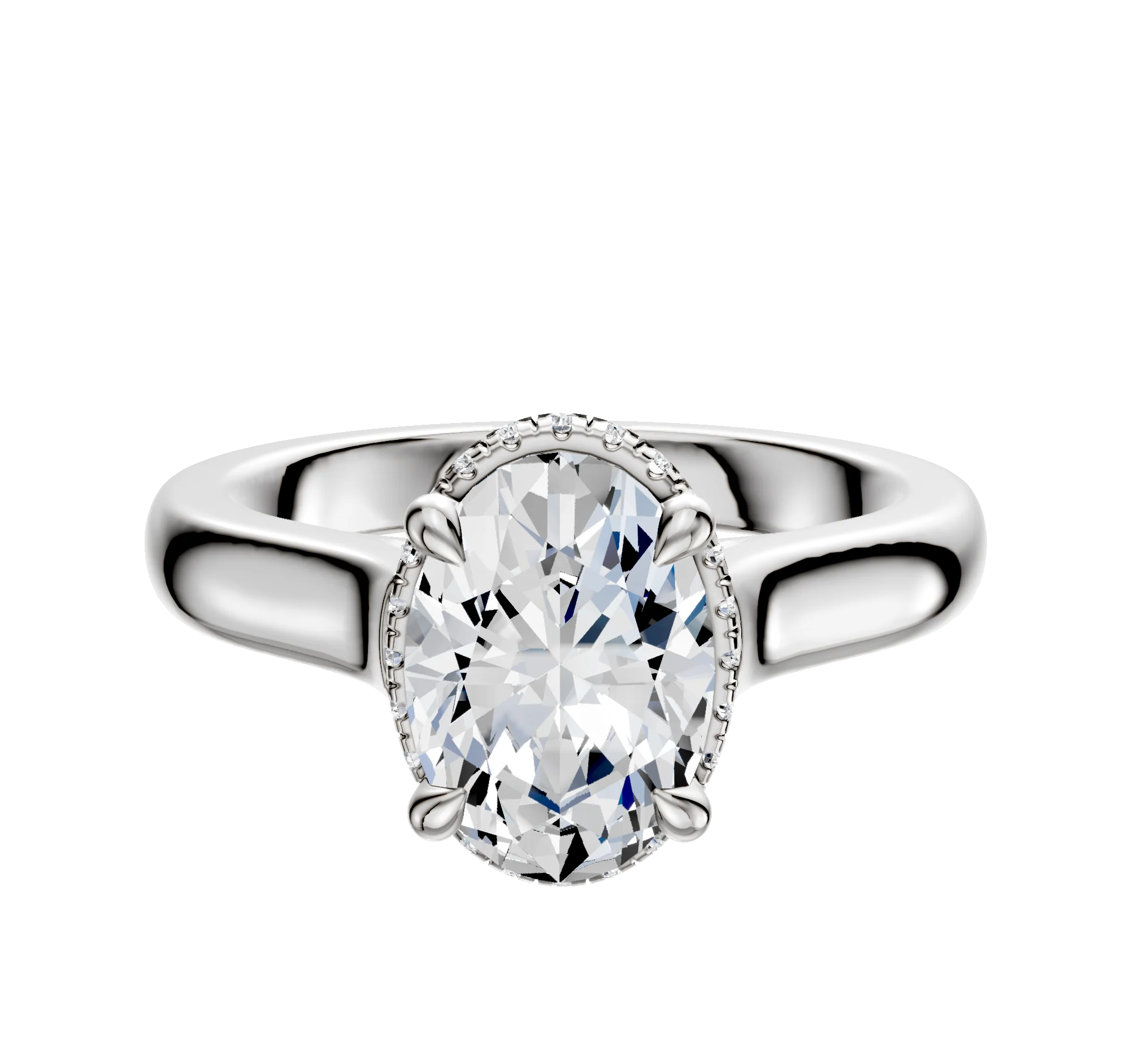14K White Gold 4 Prong Collar Cathedral Dome 3.0mm Engagement Ring