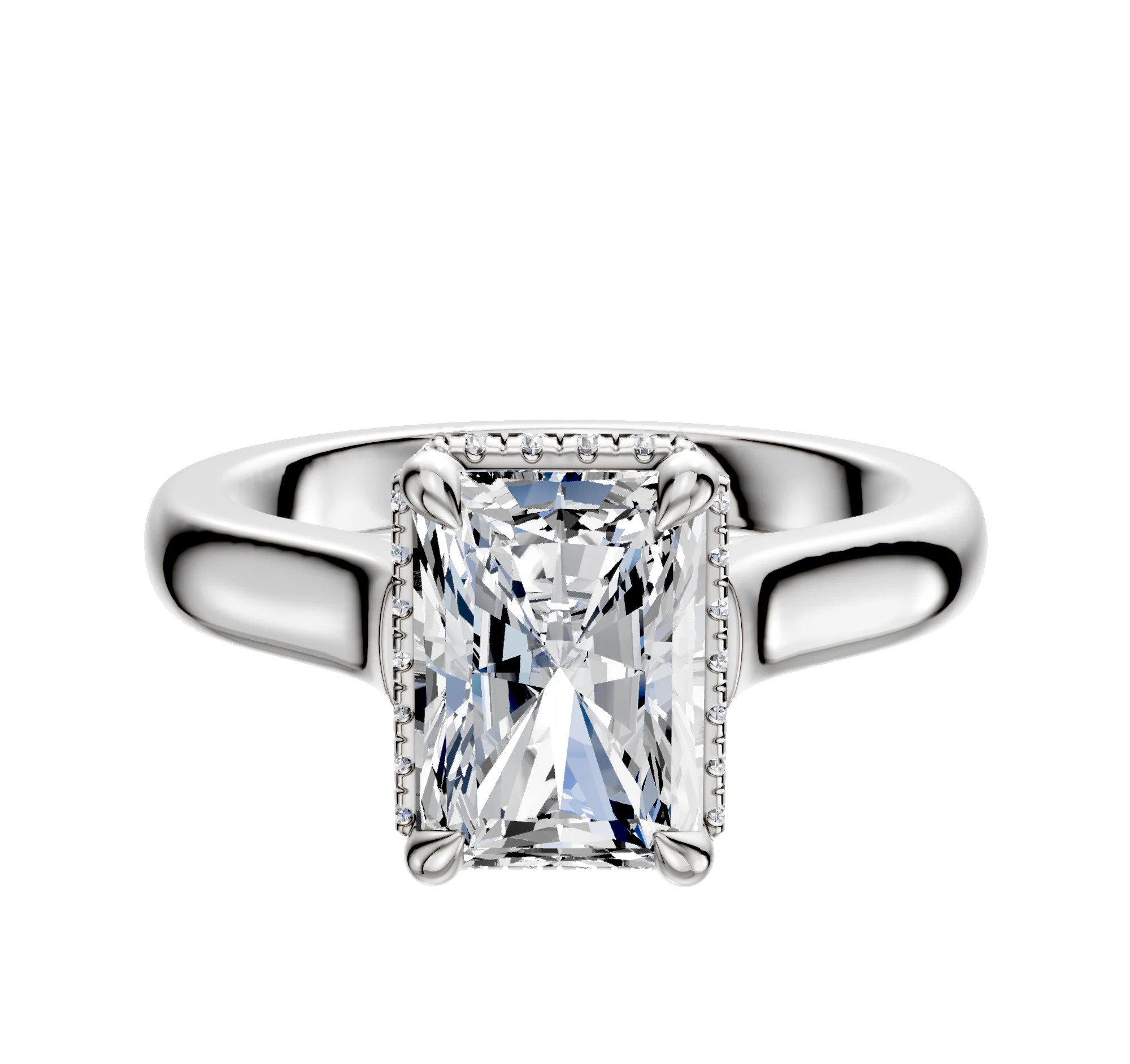 14K White Gold 4 Prong Collar Cathedral Dome 3.0mm Engagement Ring