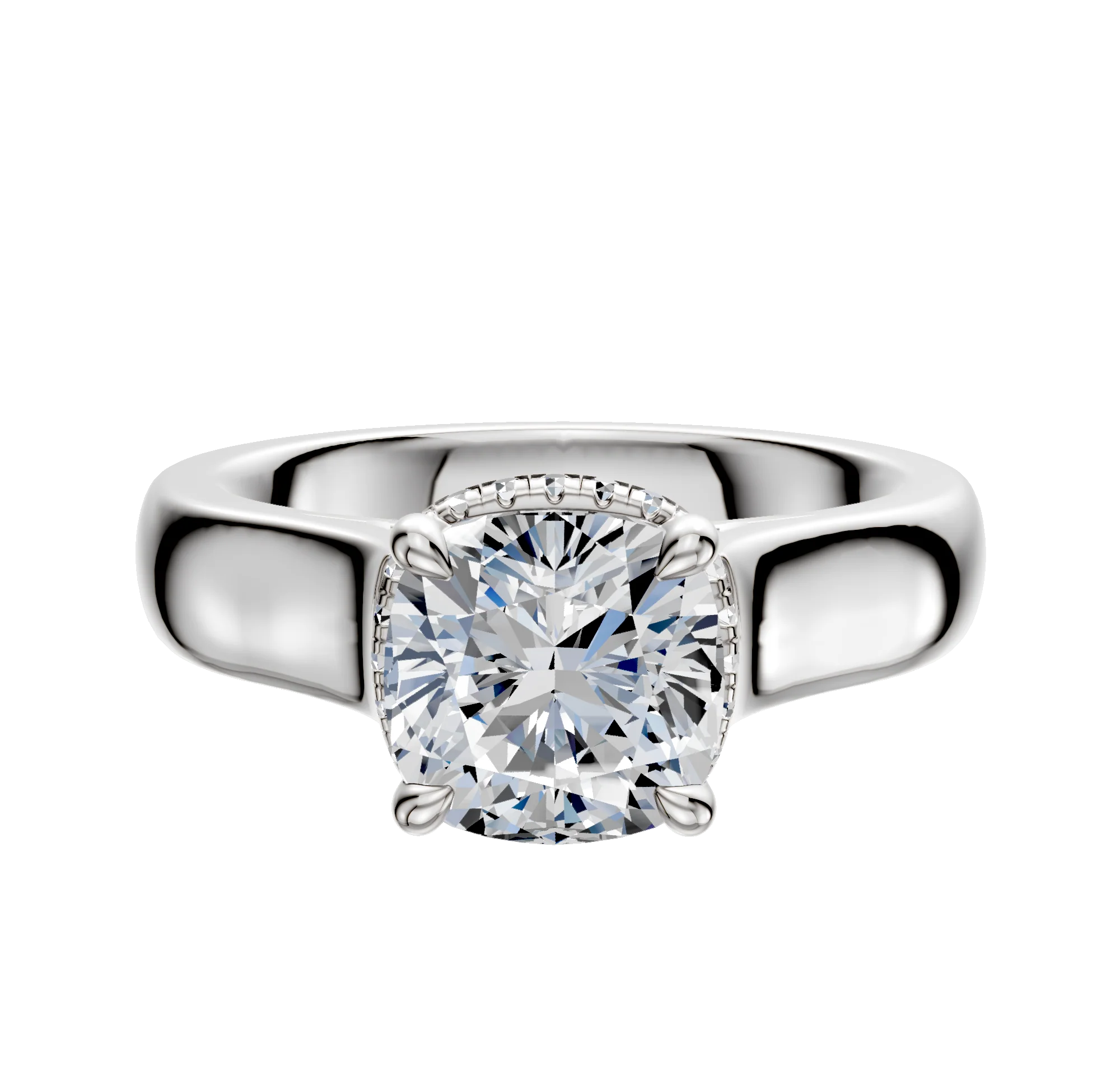 14K White Gold 4 Prong Collar Cathedral Dome 4.0mm Engagement Ring