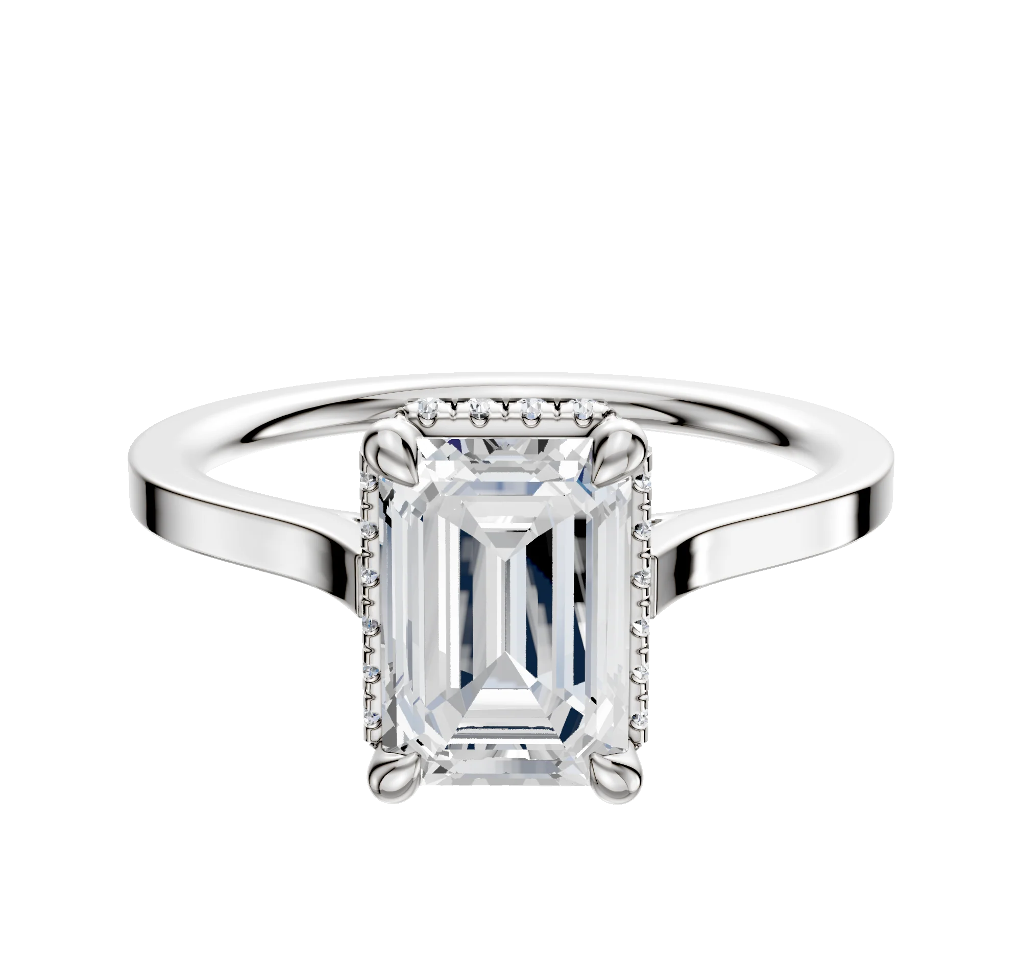 14K White Gold 4 Prong Collar Cathedral Flat 1.5mm Engagement Ring