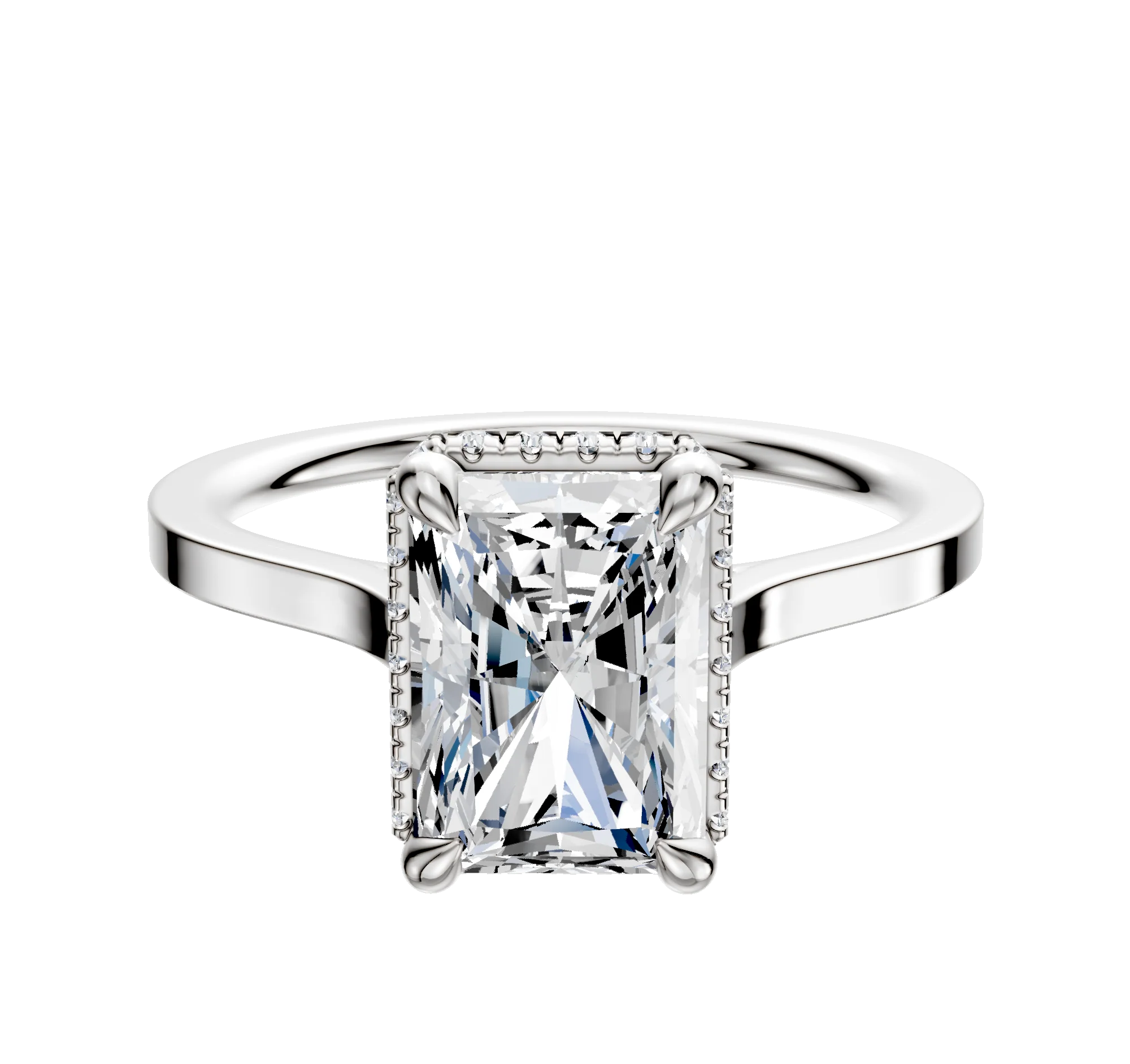 14K White Gold 4 Prong Collar Cathedral Flat 1.5mm Engagement Ring