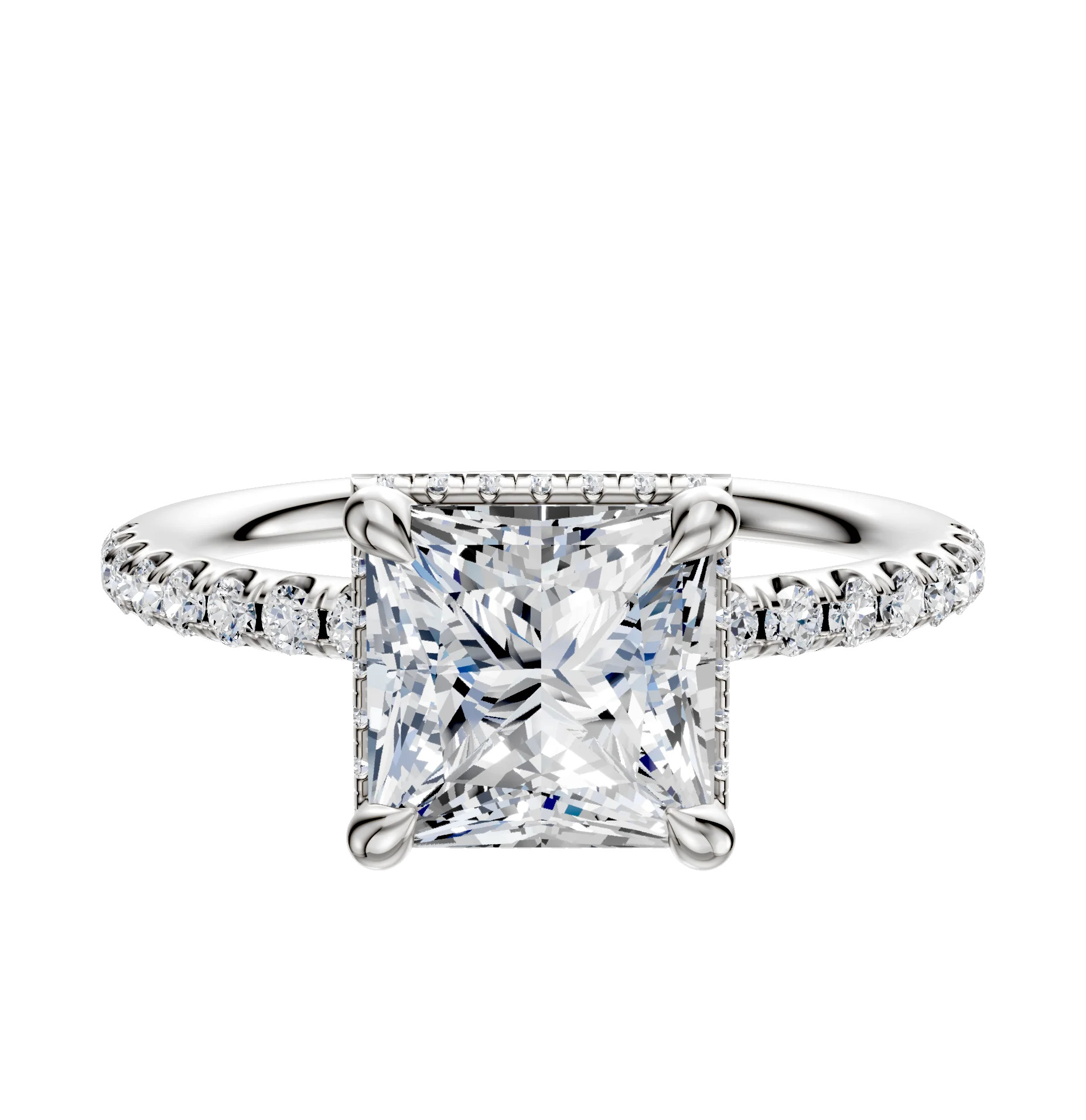 14K White Gold 4 Prong Collar Classic Dome 1-Row-Pave 2.5mm Engagement Ring