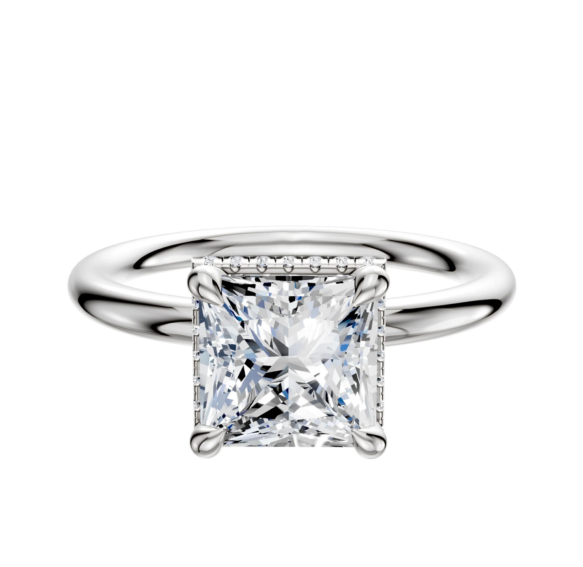 14K White Gold 4 Prong Collar Classic Dome 2.0mm Engagement Ring