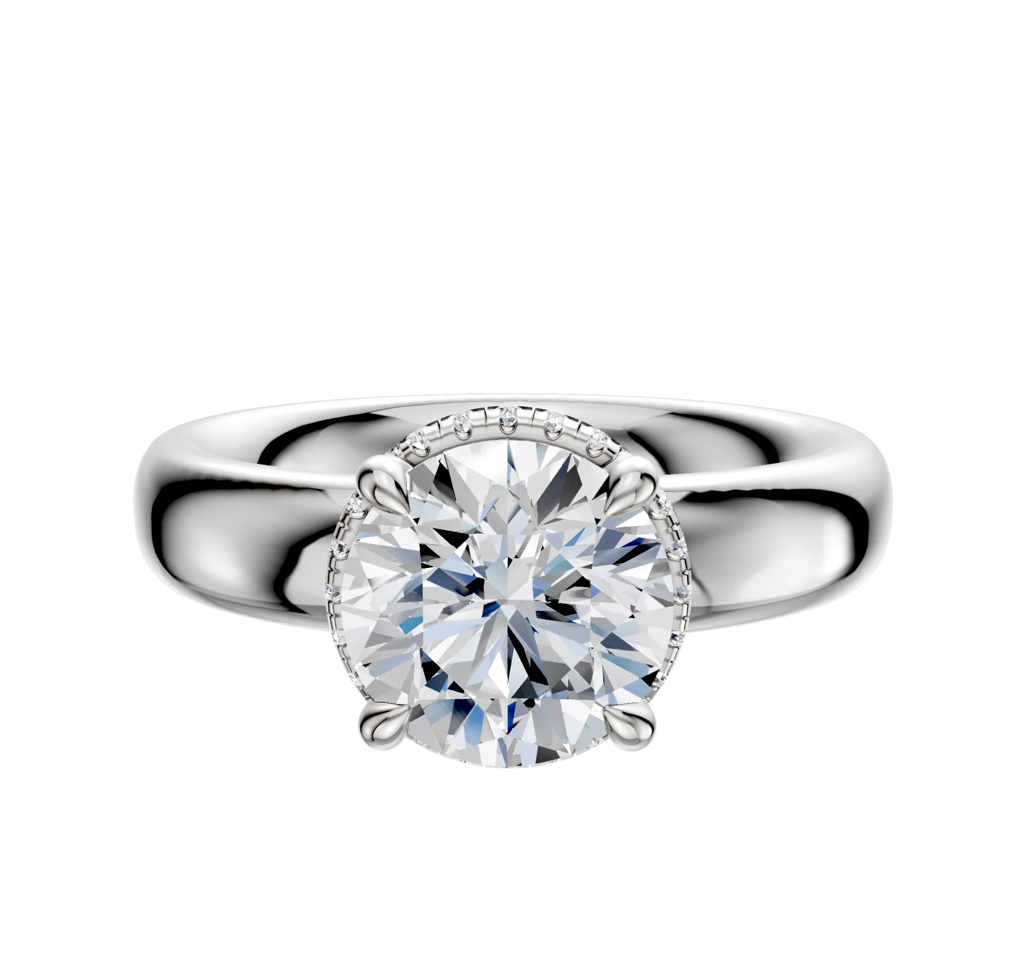 14K White Gold 4 Prong Collar Classic Dome 4.0mm Engagement Ring