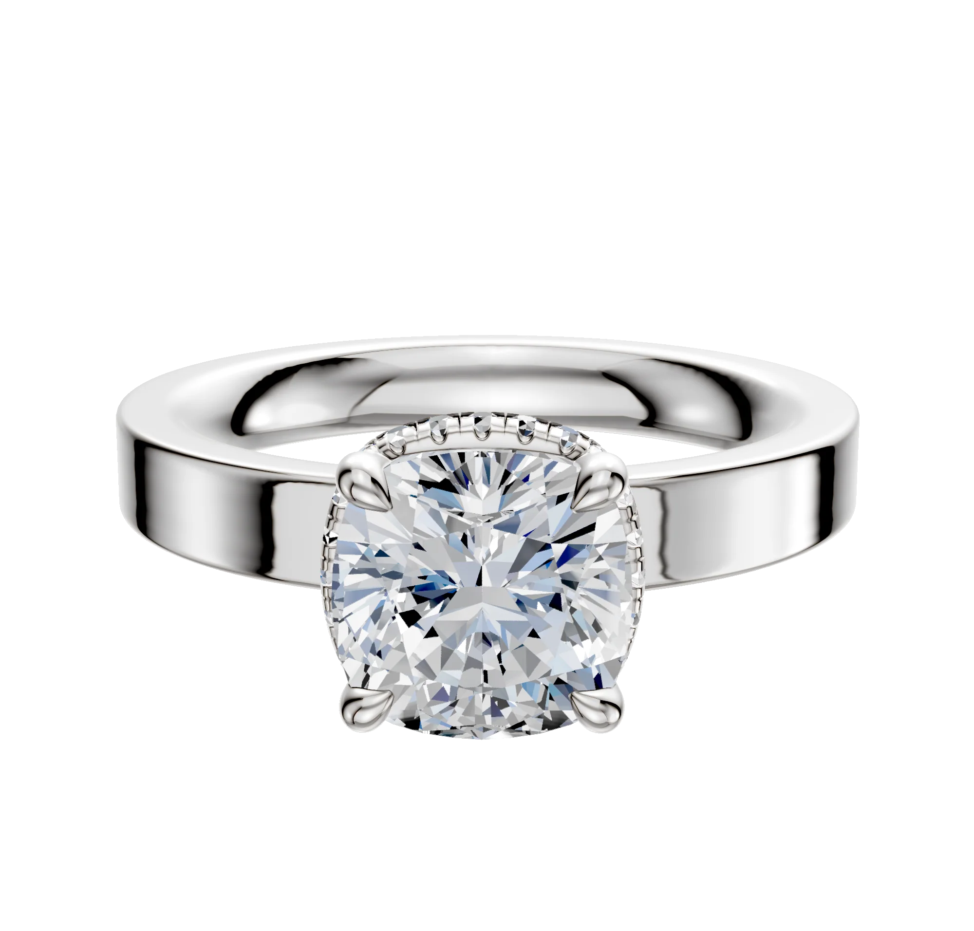 14K White Gold 4 Prong Collar Classic Flat 3.0mm Engagement Ring