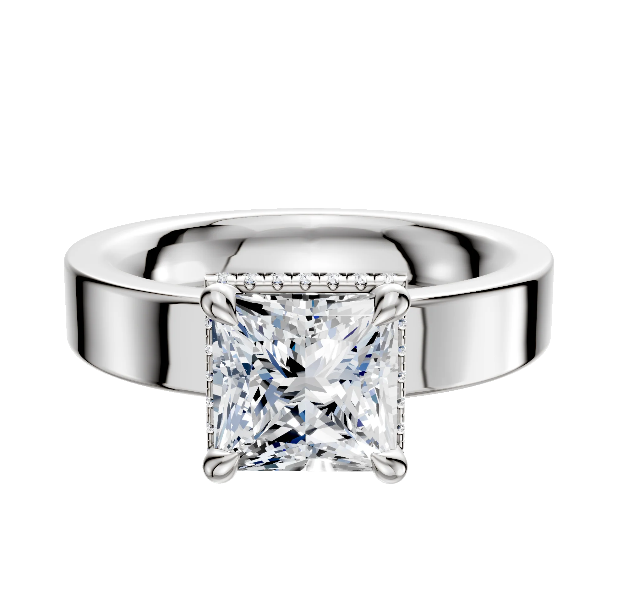 14K White Gold 4 Prong Collar Classic Flat 4.0mm Engagement Ring