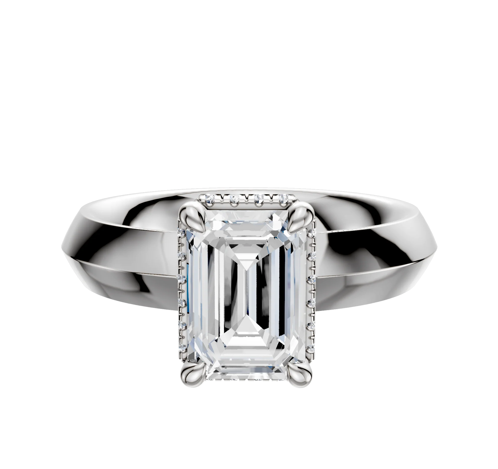 14K White Gold 4 Prong Collar Classic Knife Edge 4.0mm Engagement Ring