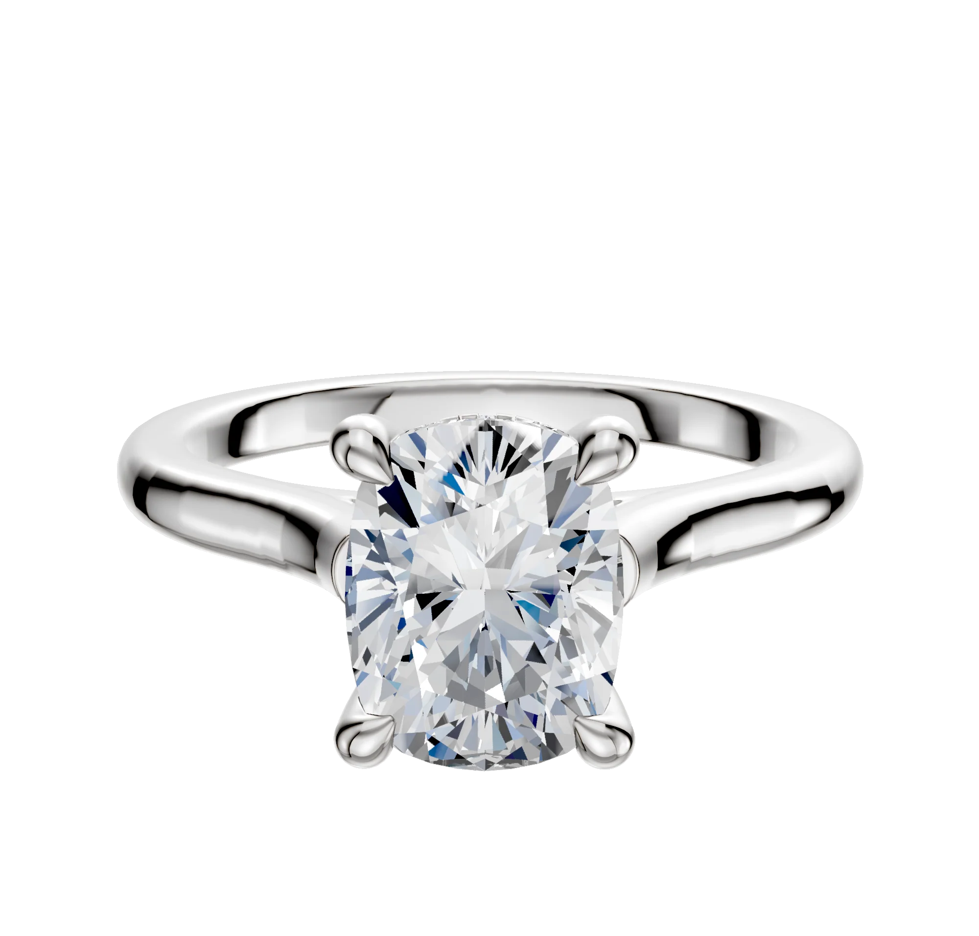 14K White Gold 4 Prong Hidden Halo Cathedral Dome 2.0mm Engagement Ring