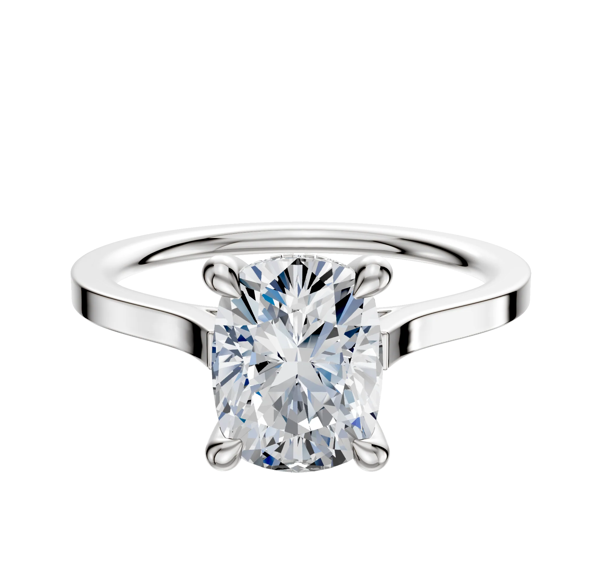 14K White Gold 4 Prong Hidden Halo Cathedral Flat 1.5mm Engagement Ring