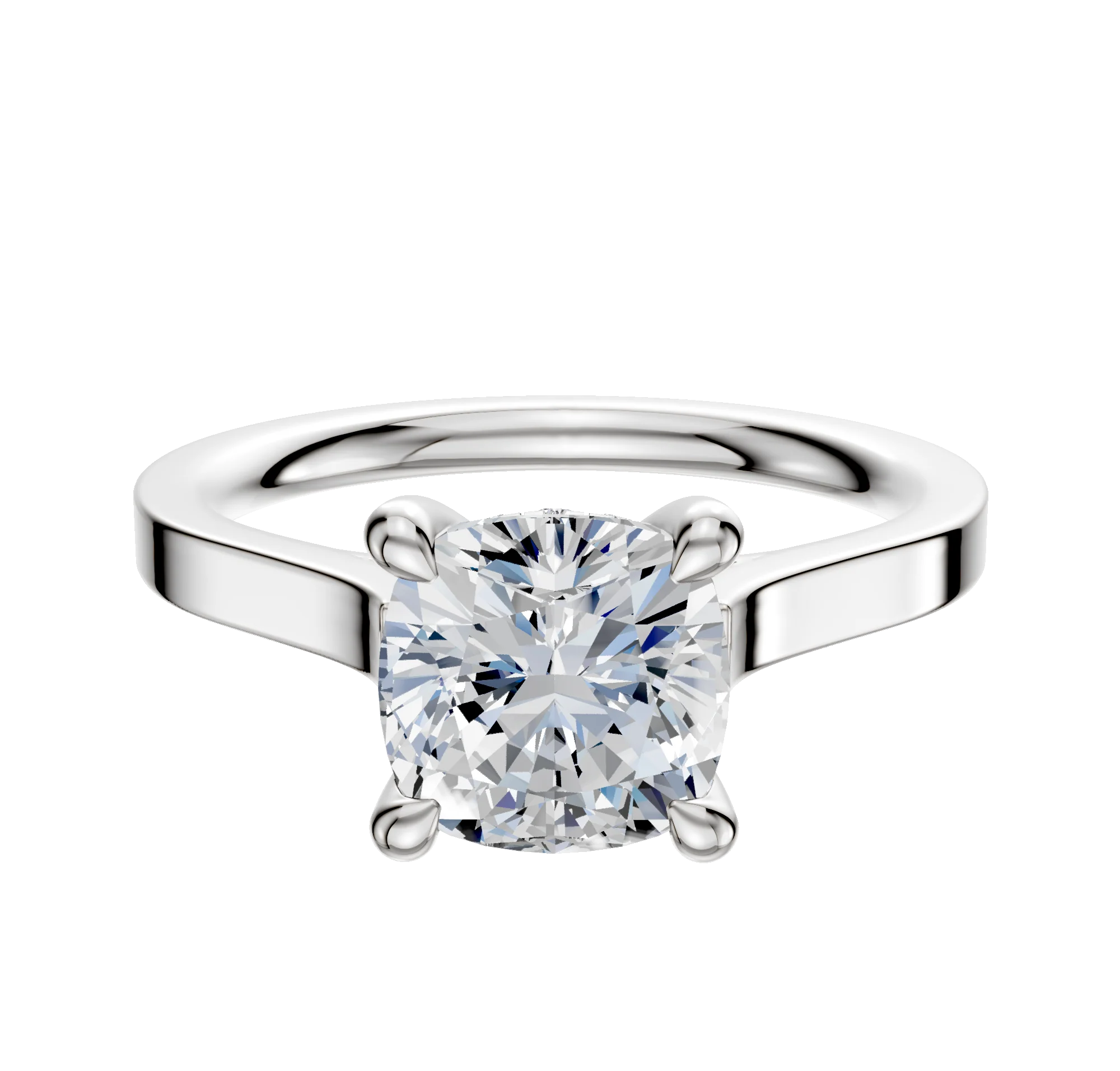 14K White Gold 4 Prong Hidden Halo Cathedral Flat 2.0mm Engagement Ring