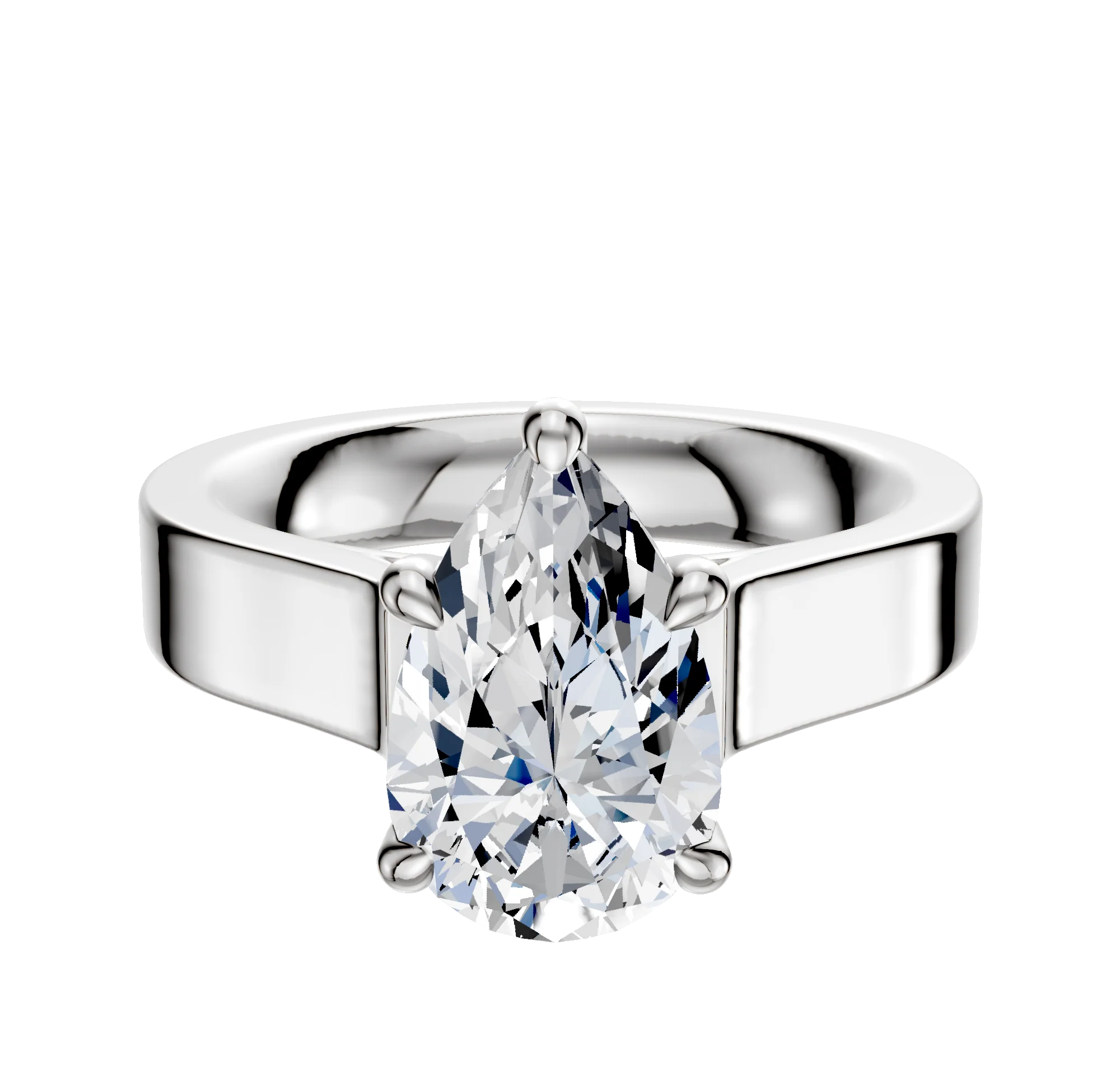14K White Gold 4 Prong Hidden Halo Cathedral Flat 4.0mm Engagement Ring