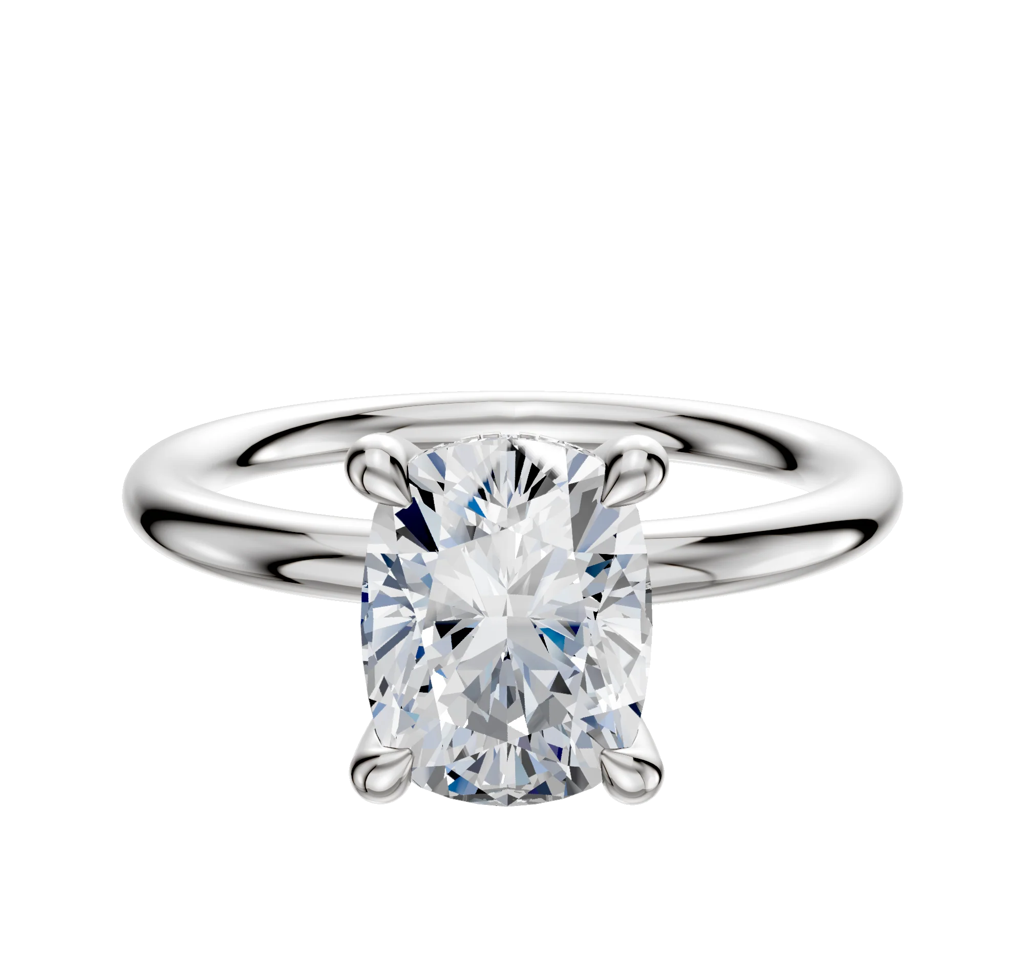 14K White Gold 4 Prong Hidden Halo Classic Dome 2.0mm Engagement Ring