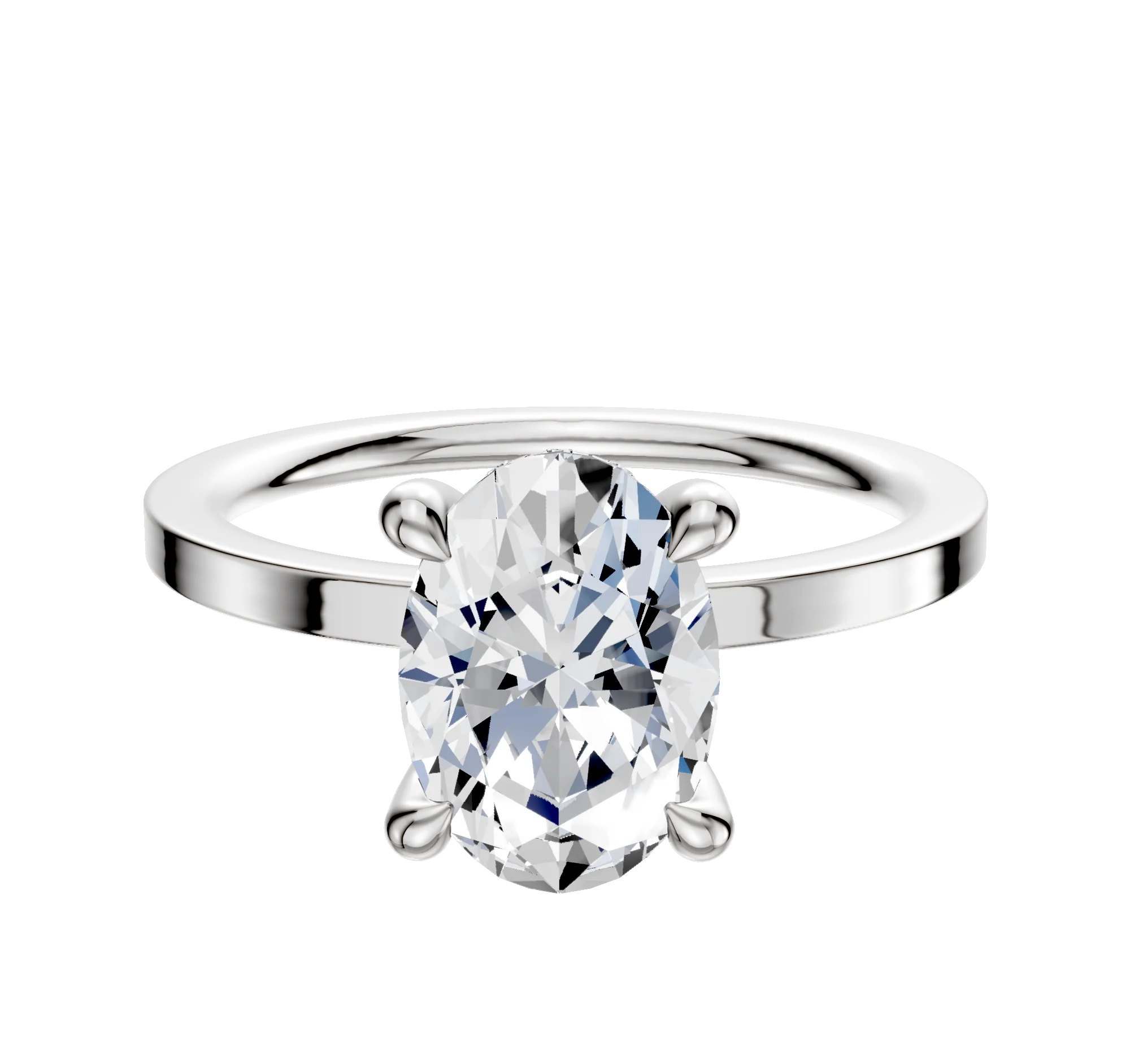 14K White Gold 4 Prong Hidden Halo Classic Flat 1.5mm Engagement Ring
