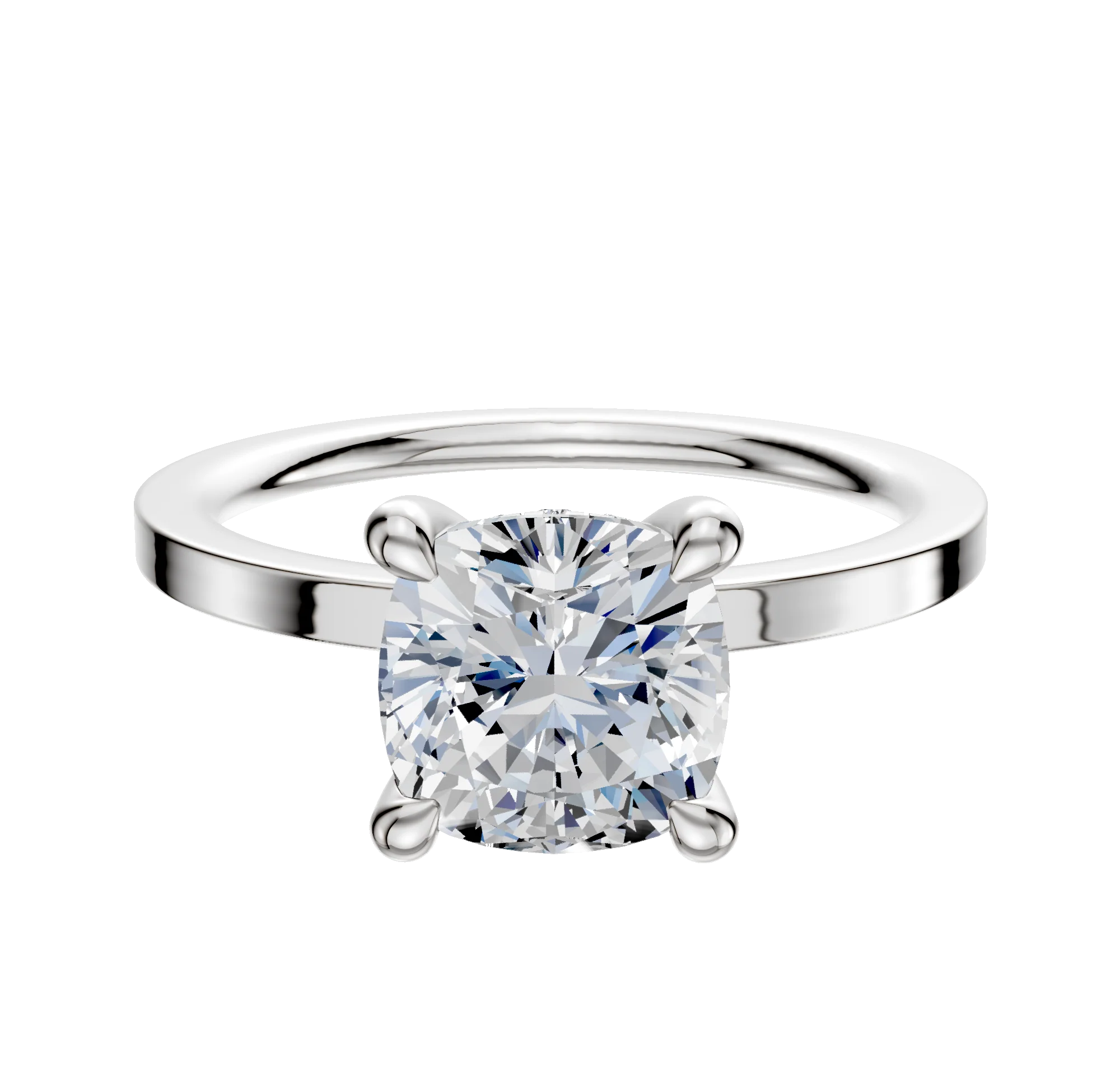 14K White Gold 4 Prong Hidden Halo Classic Flat 1.5mm Engagement Ring