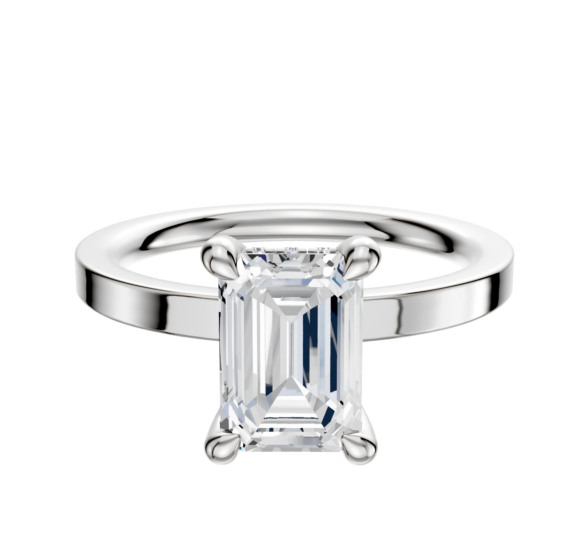 14K White Gold 4 Prong Hidden Halo Classic Flat 2.0mm Engagement Ring