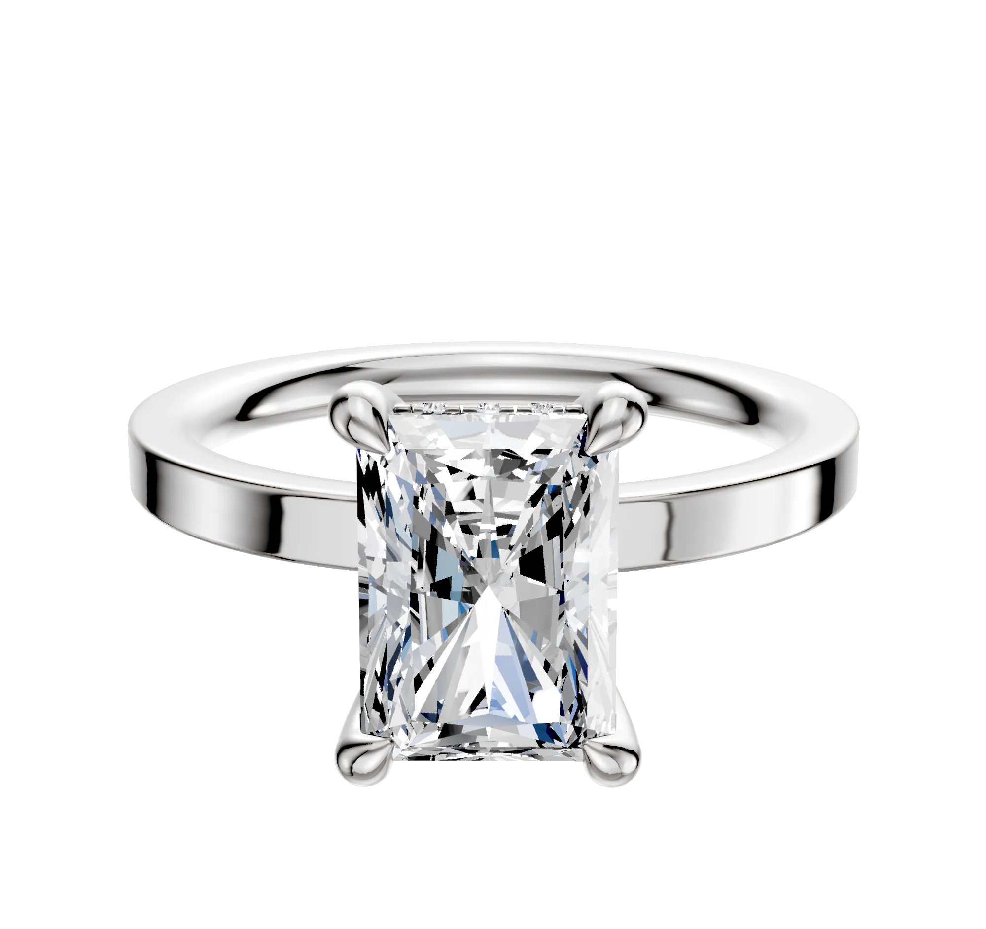 14K White Gold 4 Prong Hidden Halo Classic Flat 2.0mm Engagement Ring