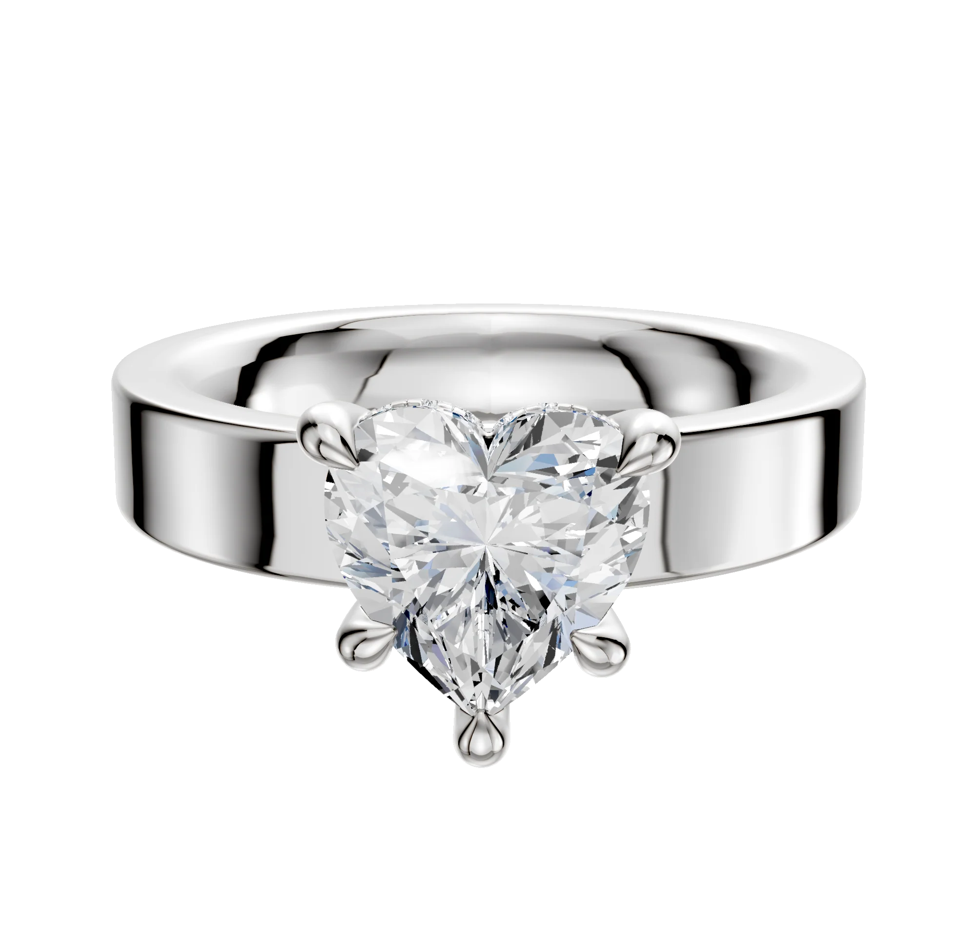 14K White Gold 4 Prong Hidden Halo Classic Flat 4.0mm Engagement Ring