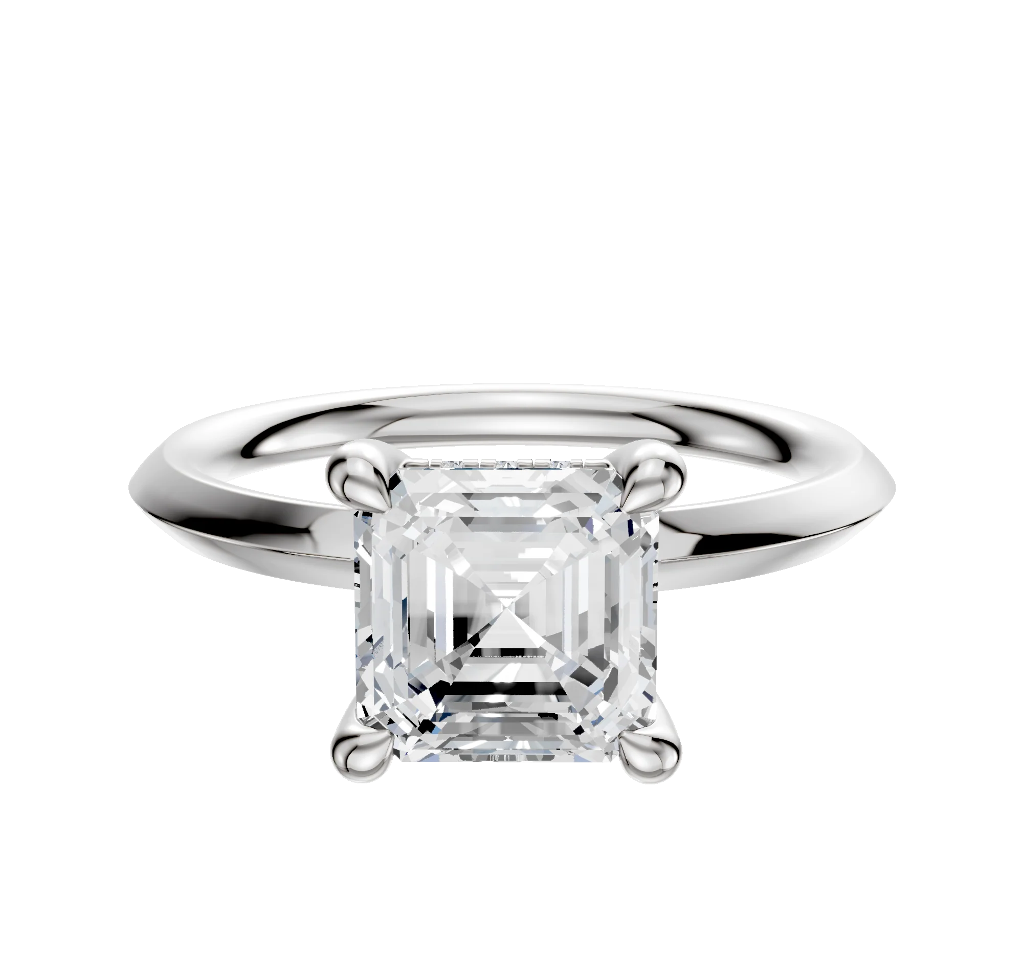 14K White Gold 4 Prong Hidden Halo Classic Knife Edge 2.0mm Engagement Ring