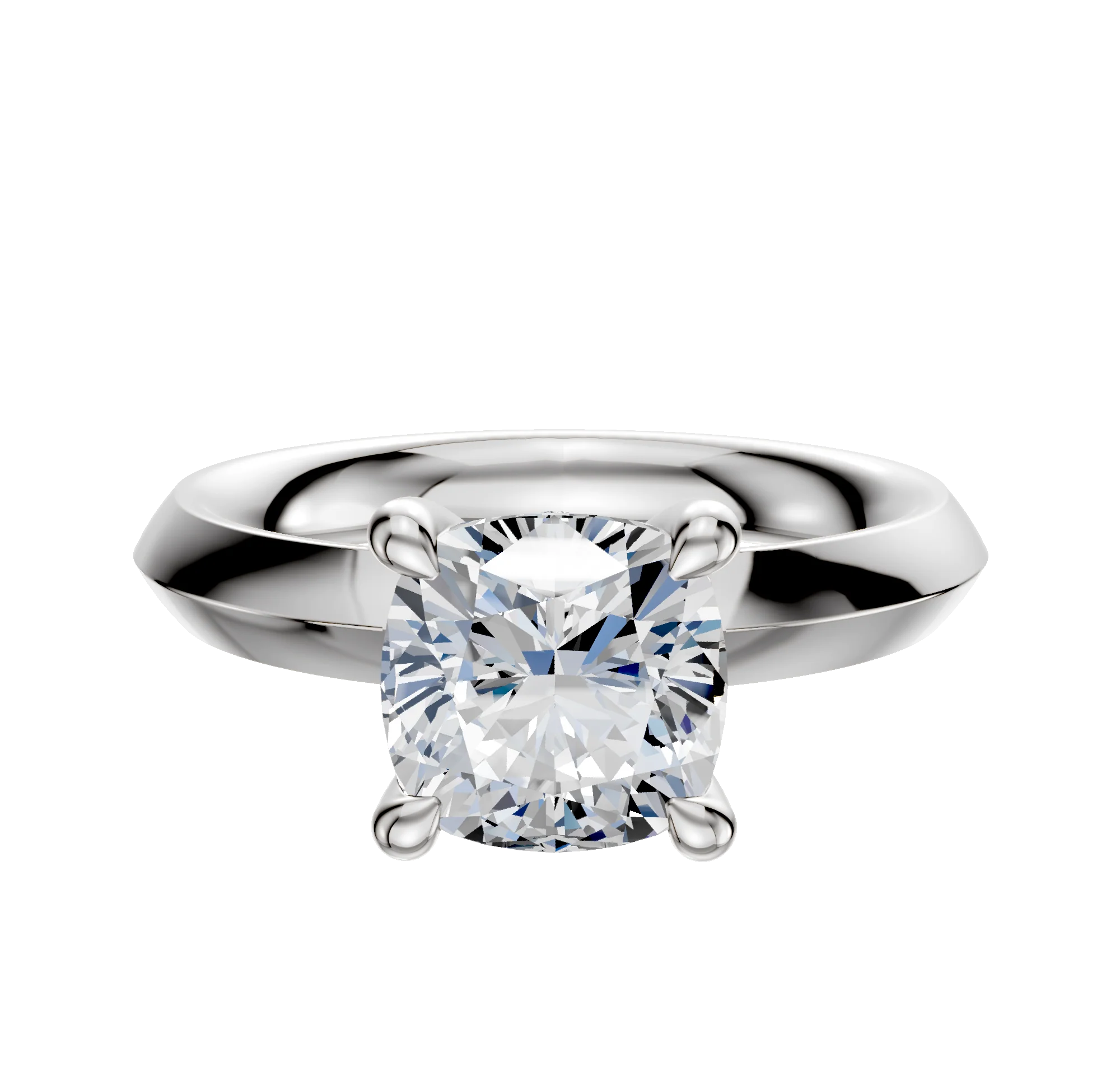 14K White Gold 4 Prong Hidden Halo Classic Knife Edge 3.0mm Engagement Ring