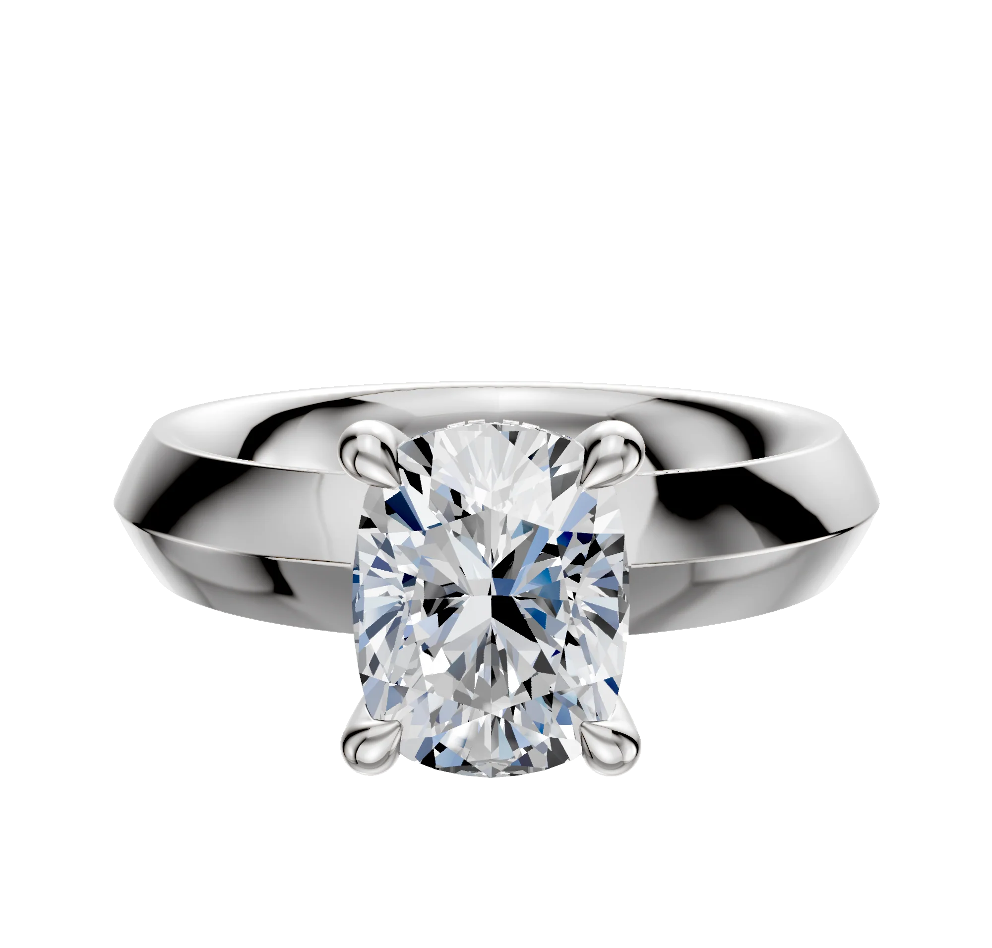 14K White Gold 4 Prong Hidden Halo Classic Knife Edge 4.0mm Engagement Ring