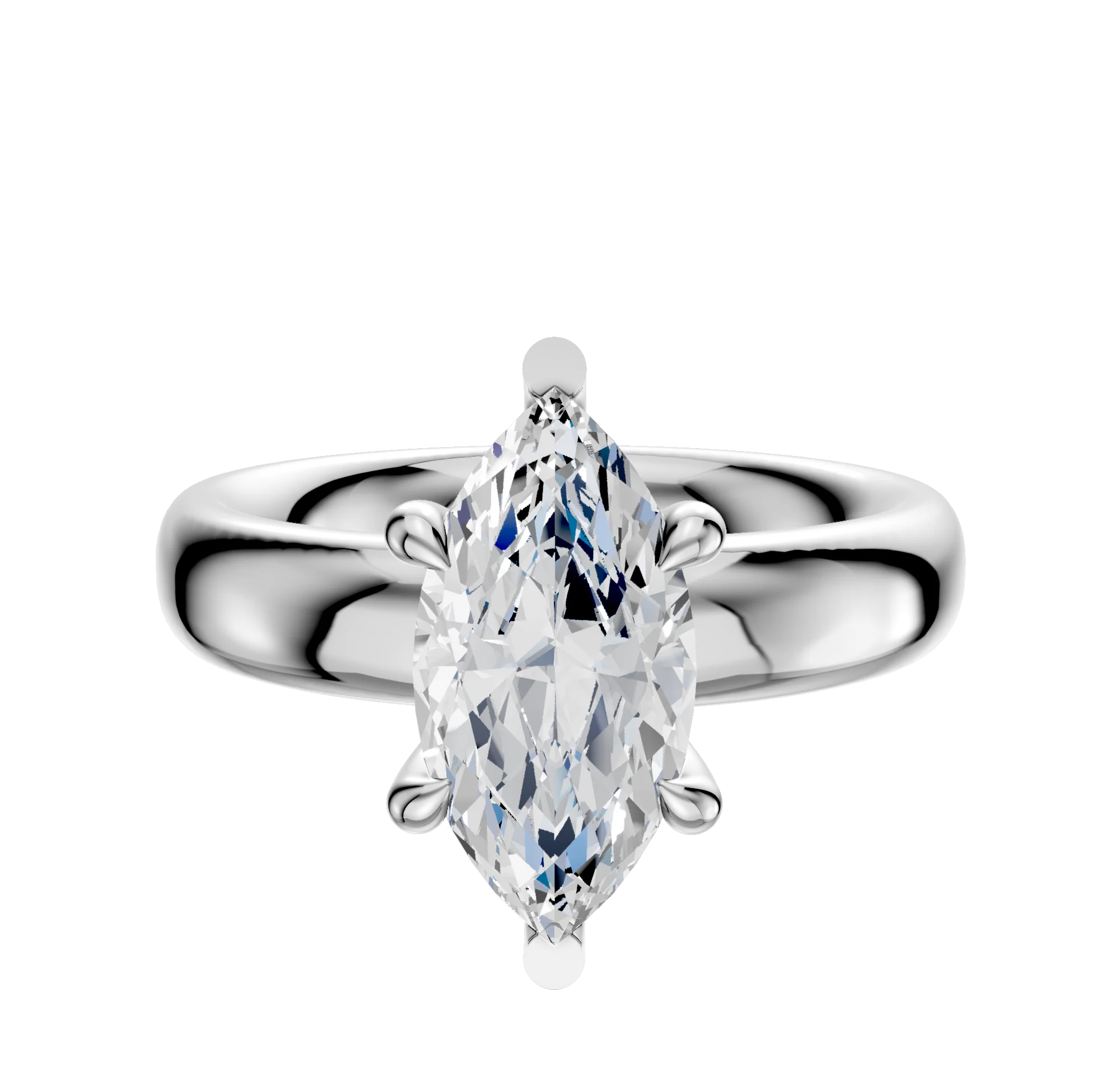 14K White Gold 6 Prong Basket Classic Dome 4.0mm Engagement Ring