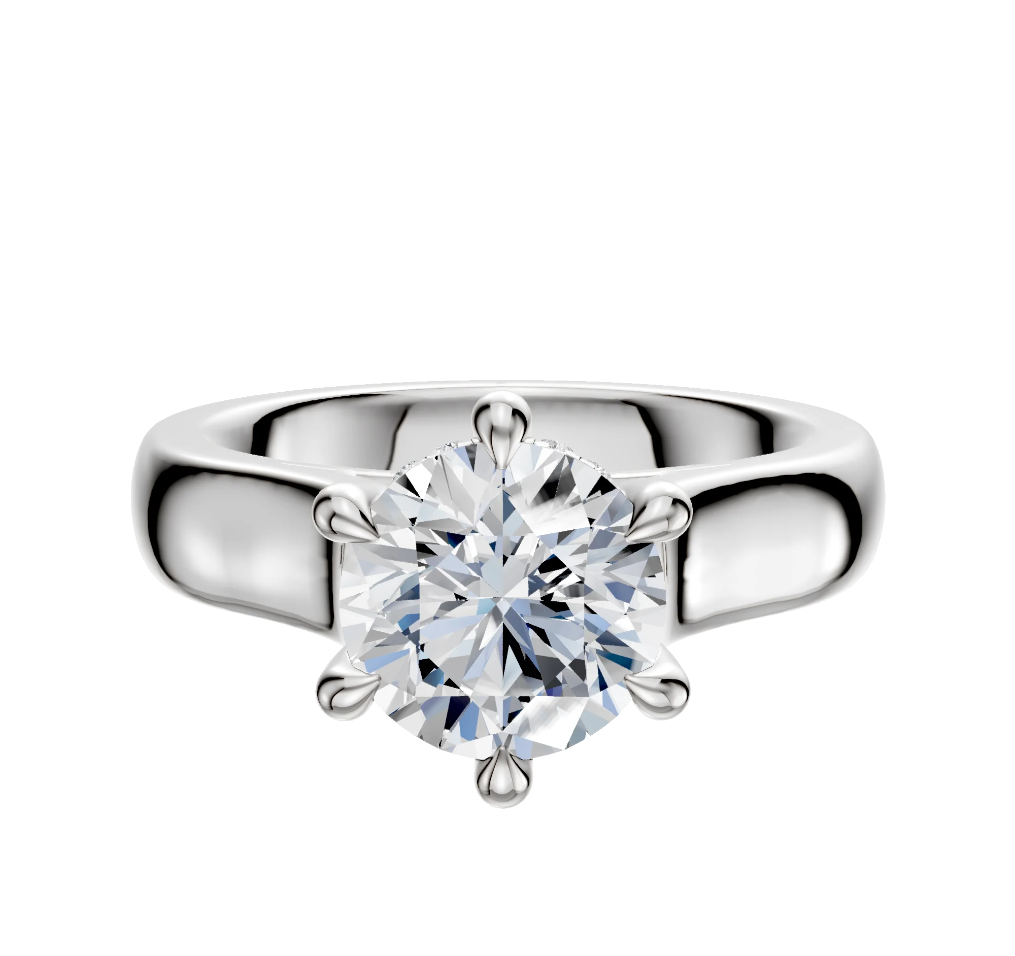 14K White Gold 6 Prong Hidden Halo Cathedral Dome 4.0mm Engagement Ring